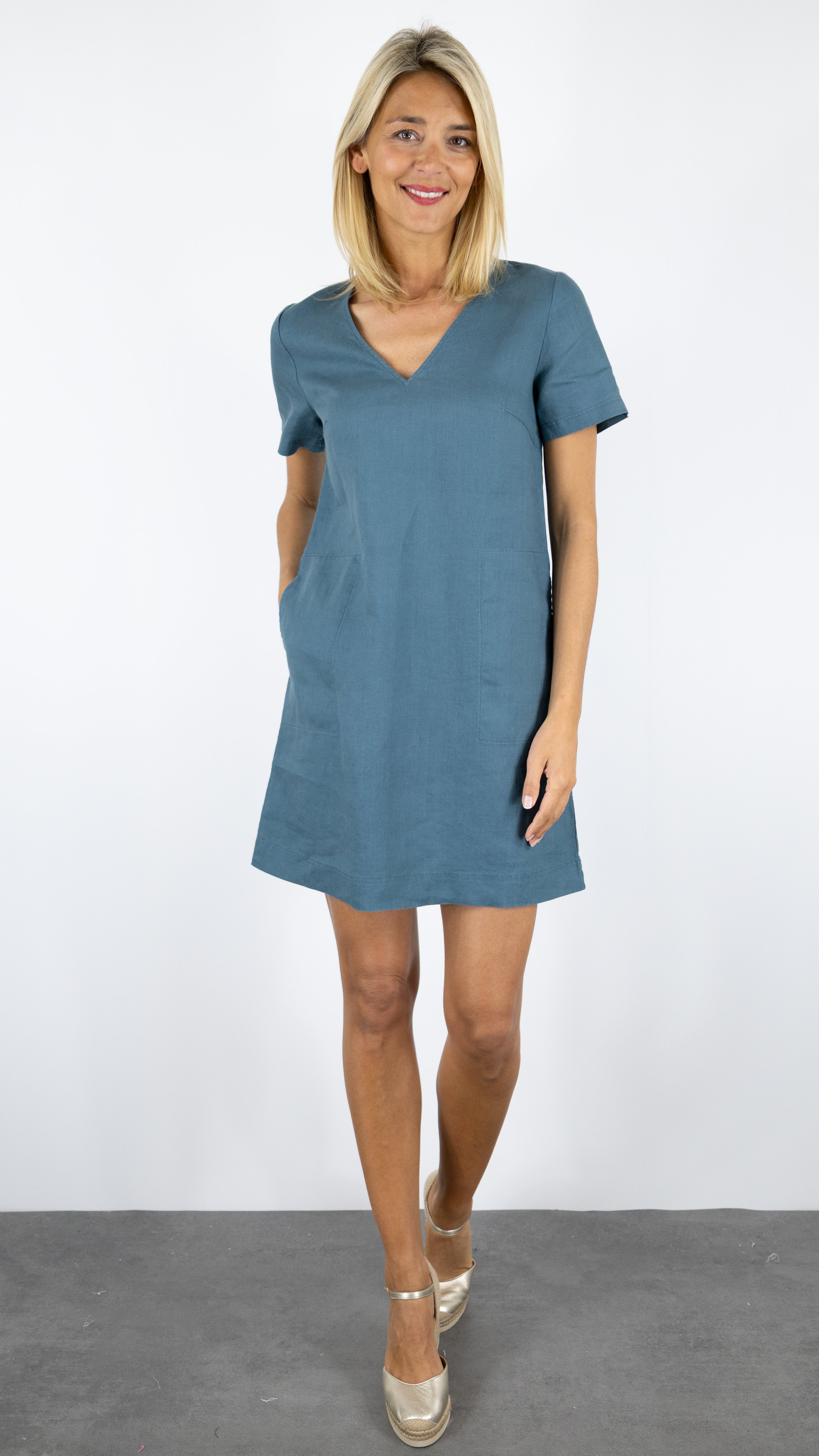 ROBE EN LIN MANCHES COURTES BENSIMON MARTINE#COLOR_CREPUSCULE/ARDOISE