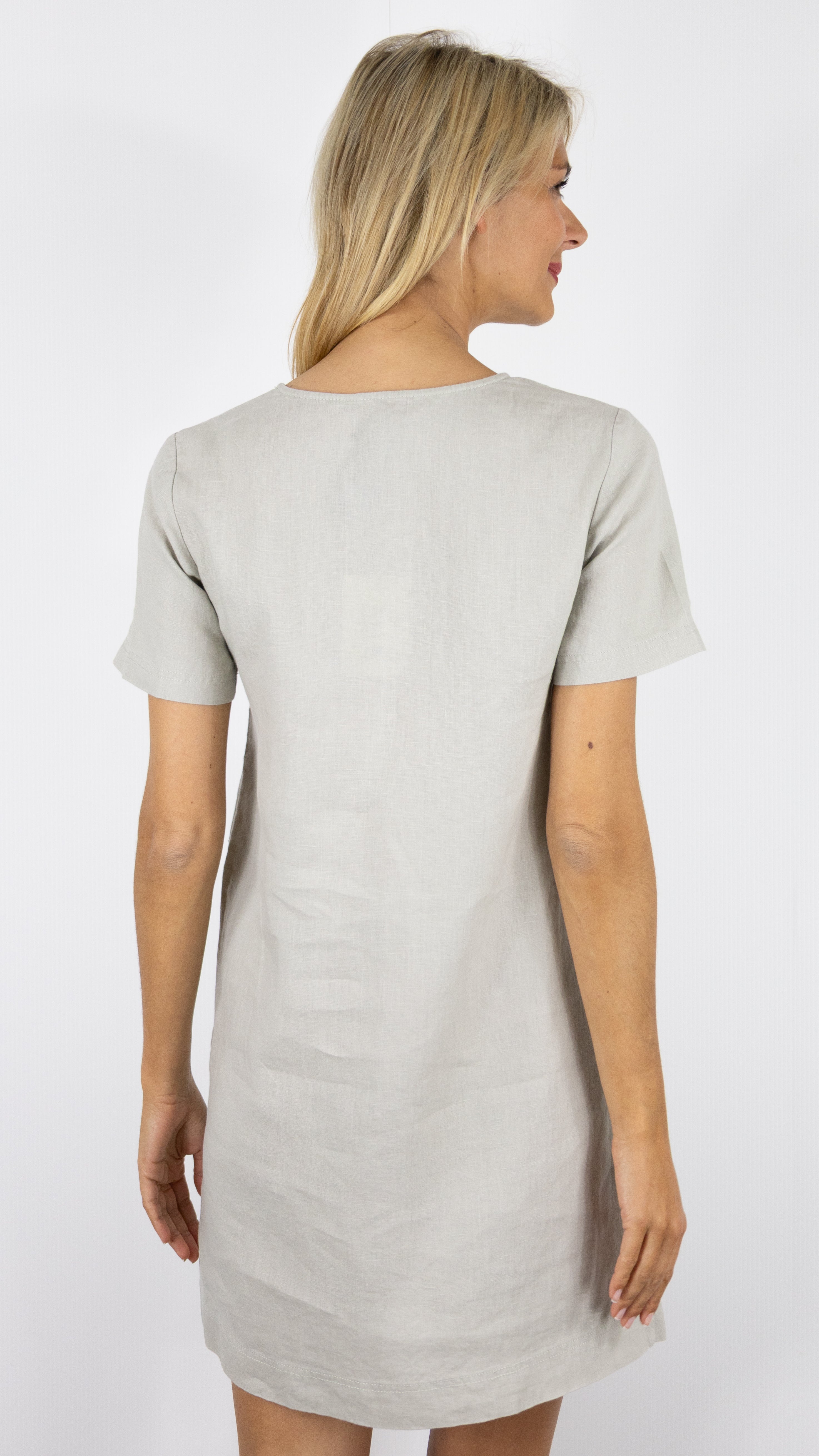 ROBE EN LIN MANCHES COURTES BENSIMON MARTINE#COLOR_CHANVRE/GREIGE