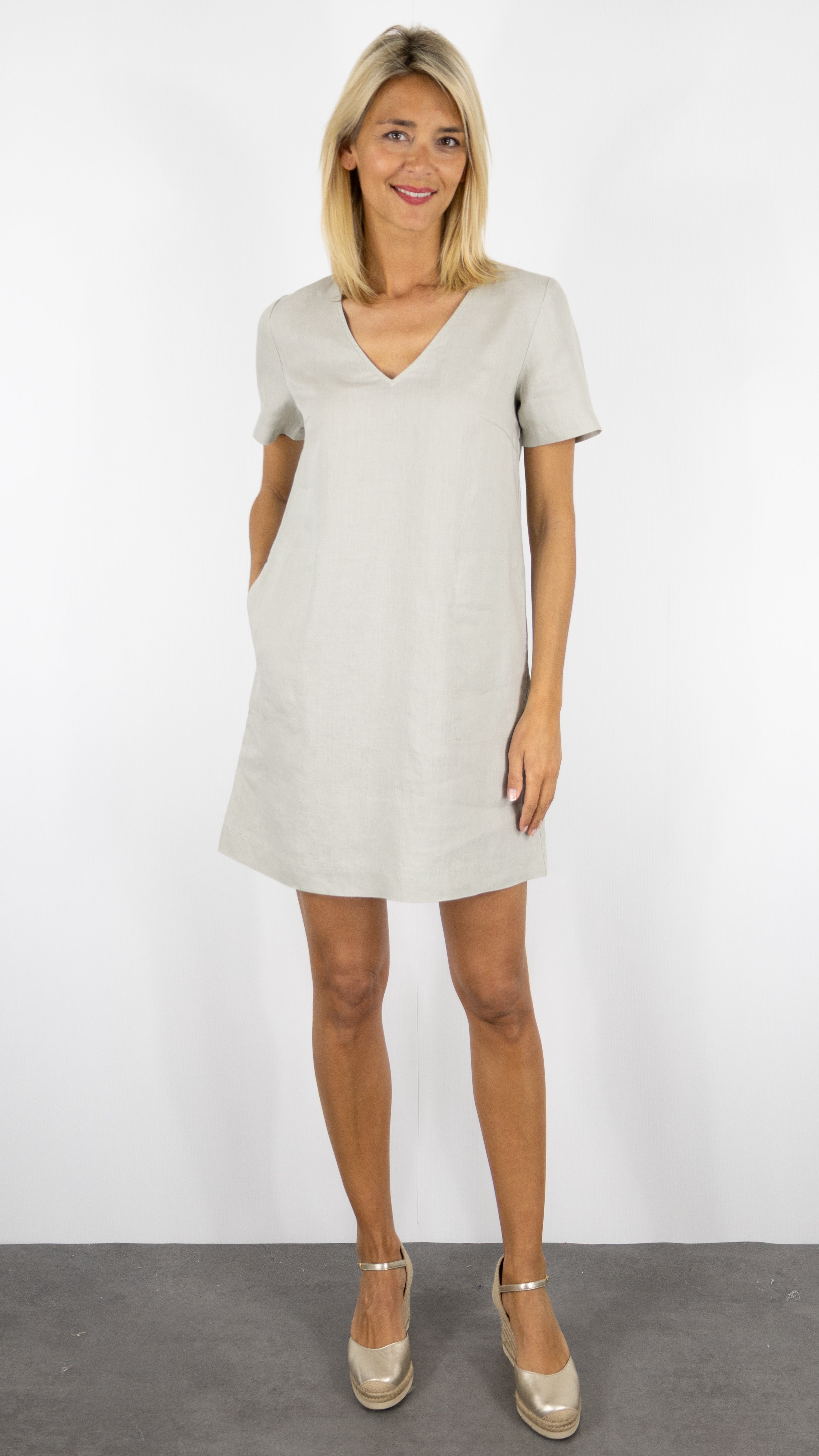ROBE EN LIN MANCHES COURTES BENSIMON MARTINE#COLOR_CHANVRE/GREIGE
