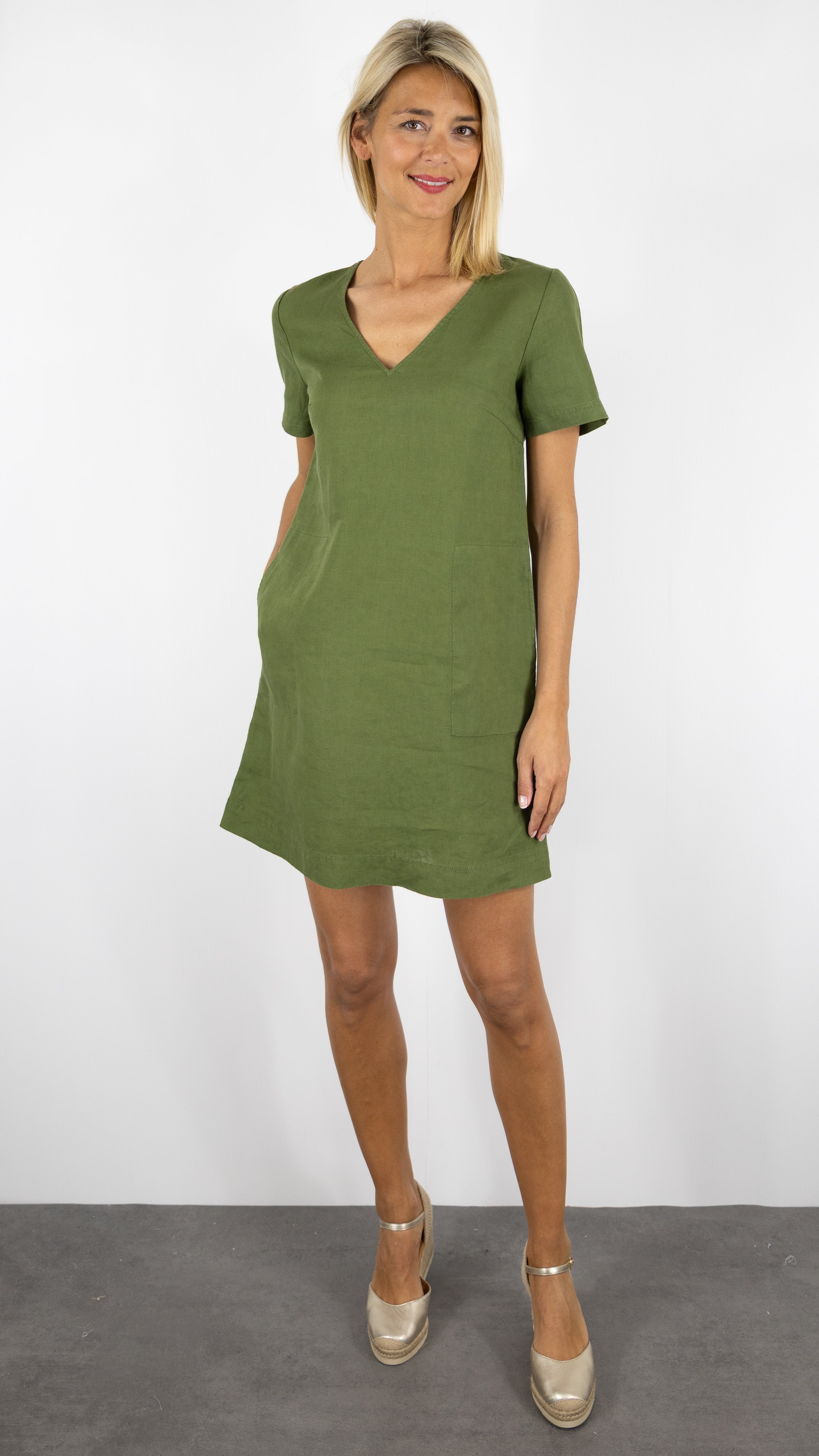 ROBE EN LIN MANCHES COURTES BENSIMON MARTINE#COLOR_CYPRES/KAKI