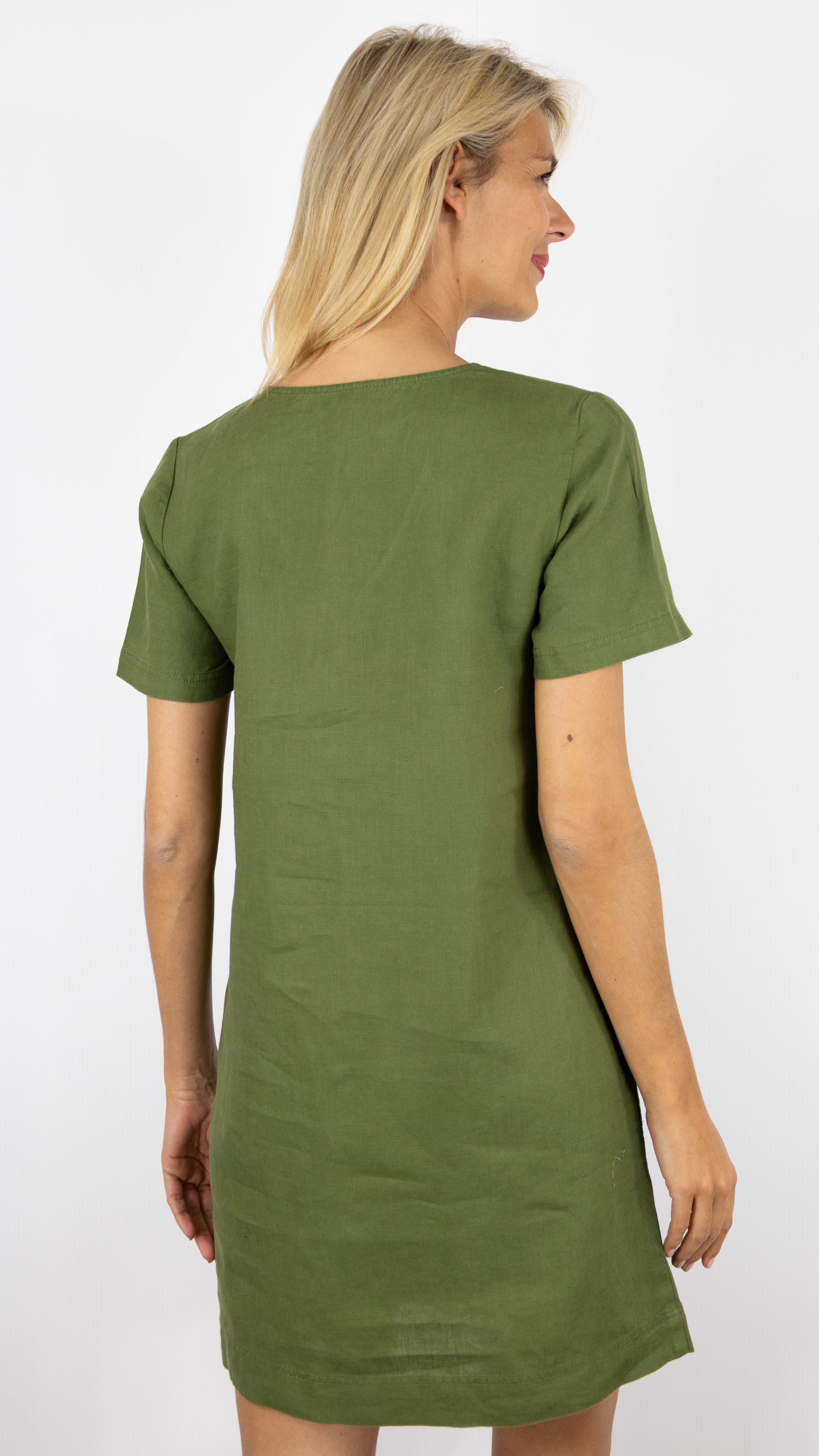 ROBE EN LIN MANCHES COURTES BENSIMON MARTINE#COLOR_CYPRES/KAKI