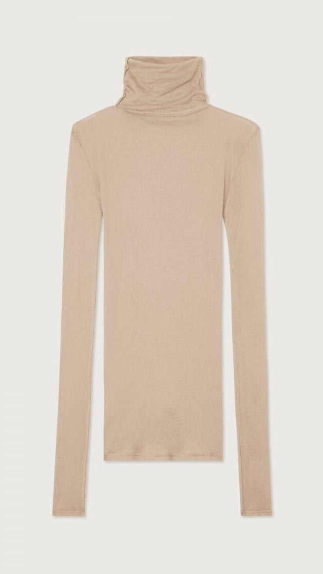 TEE-SHIRT COL ROULE FIN PRES DU CORPS FEMME AMERICAN VINTAGE MASSACHUSETTS BEIGE