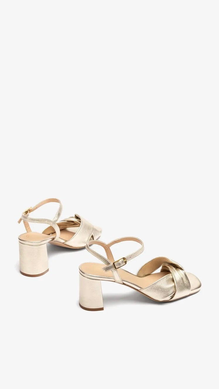 SANDALES A TALONS BOUTS CARRES DORES EN CUIR POUR FEMME UNISA MEDWAY PLATINO