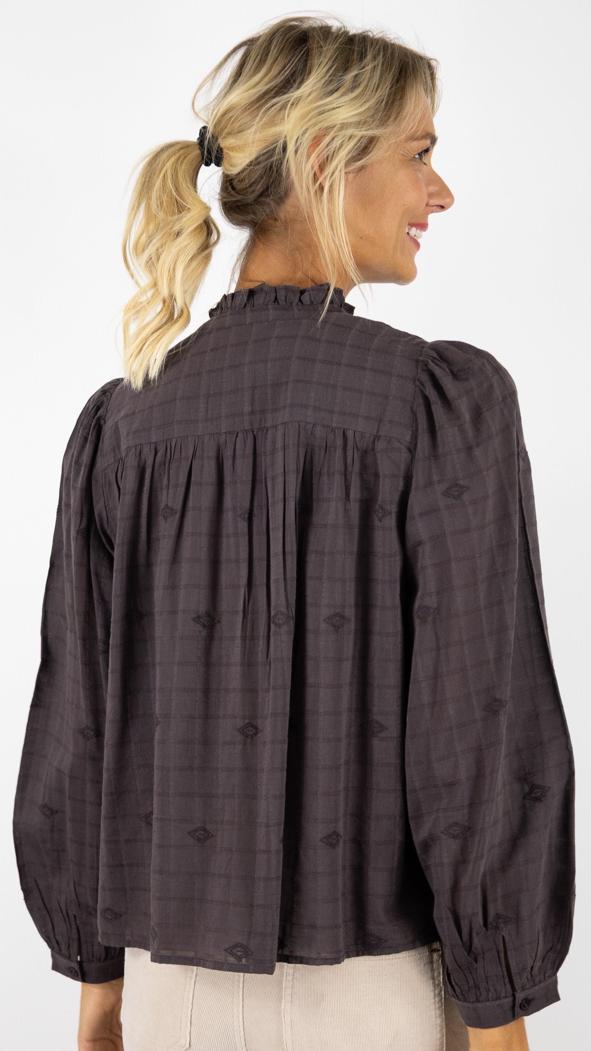 BLOUSE FLUIDE AMPLE A CARREAUX BA&SH MELODY#COLOR_CHOCOLAT