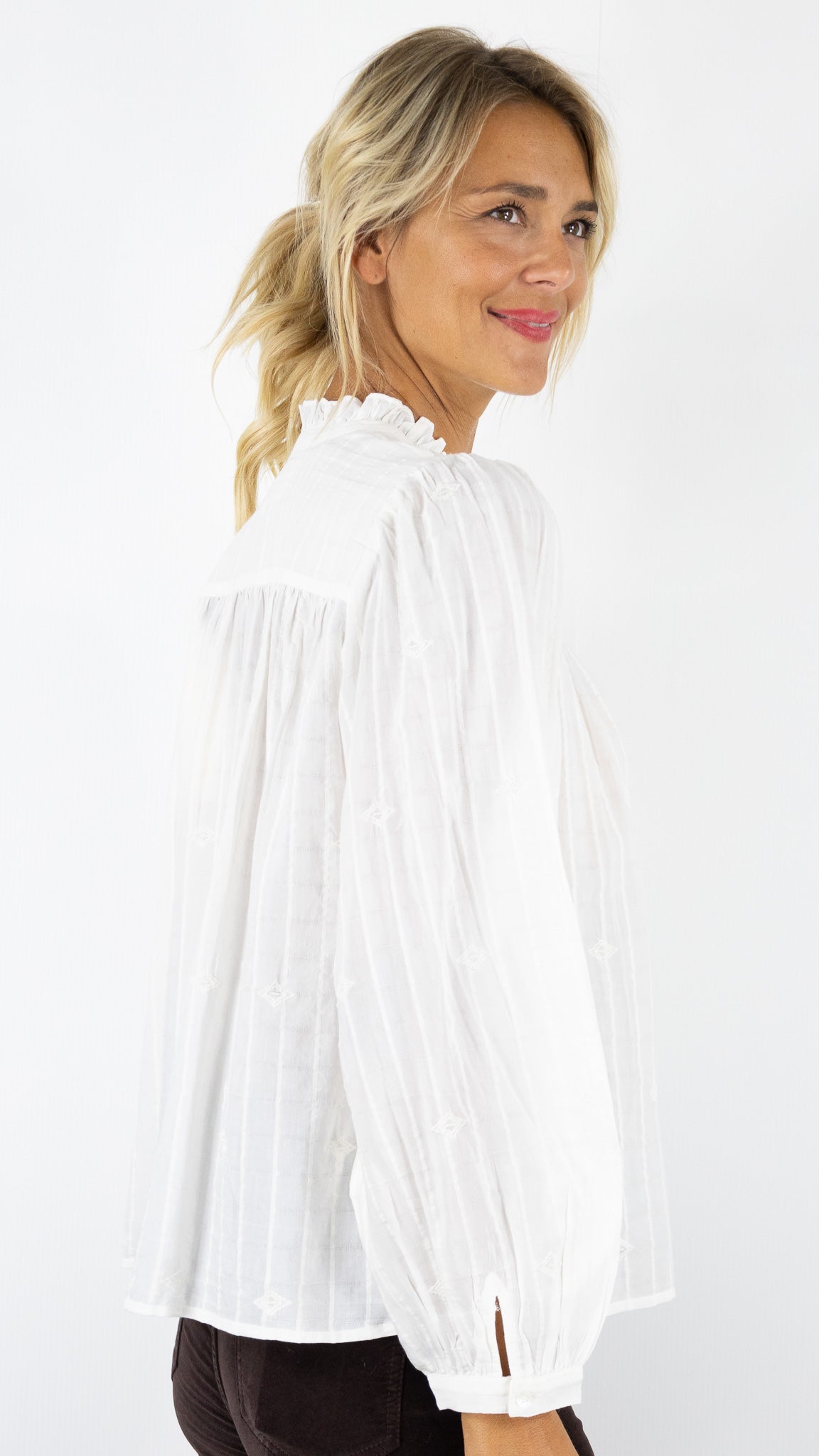 BLOUSE FLUIDE AMPLE A CARREAUX BA&SH MELODY#COLOR_ECRU