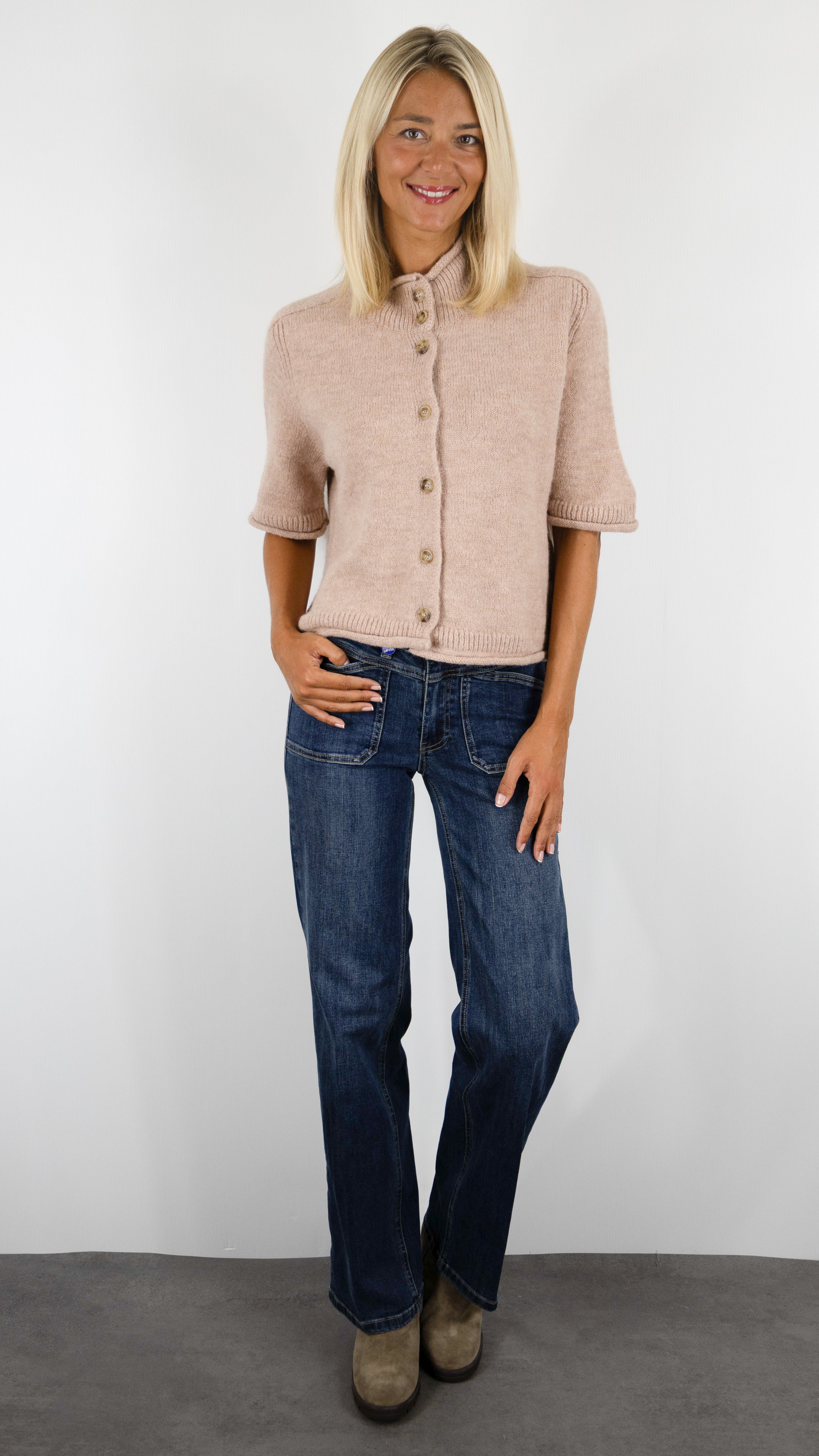 GILET COL MONTANT MANCHES COURTES POUR FEMME AN'GE LELYA#COLOR_NUDE
