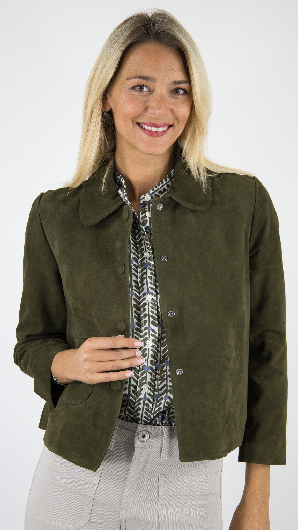 VESTE COL POLO EN DAIM KAKI BA&SH MILAS#COLOR_KAKI