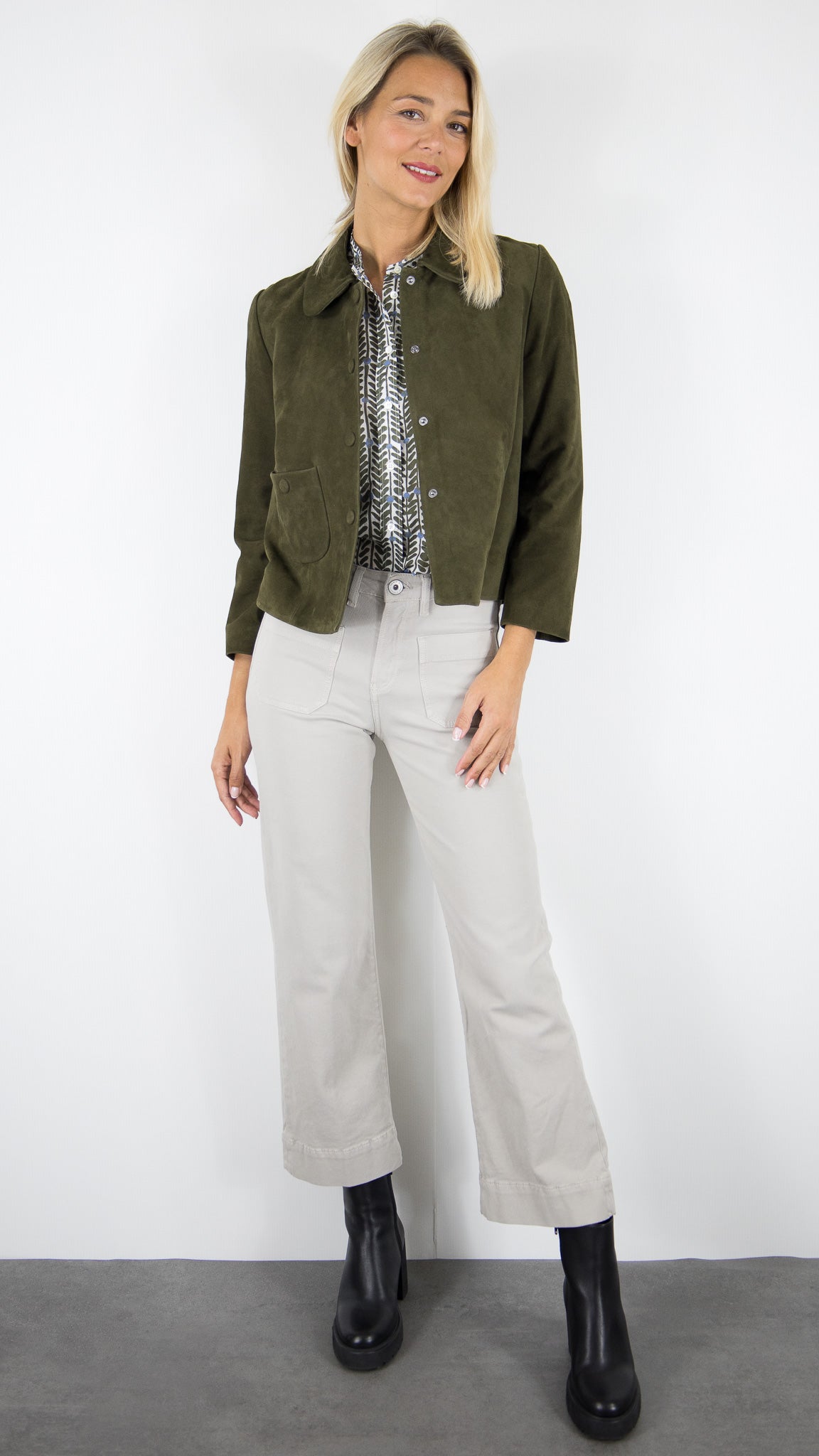 VESTE COL POLO EN DAIM KAKI BA&SH MILAS#COLOR_KAKI