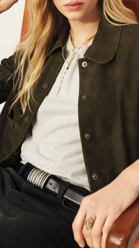 VESTE COL POLO EN DAIM KAKI BA&SH MILAS