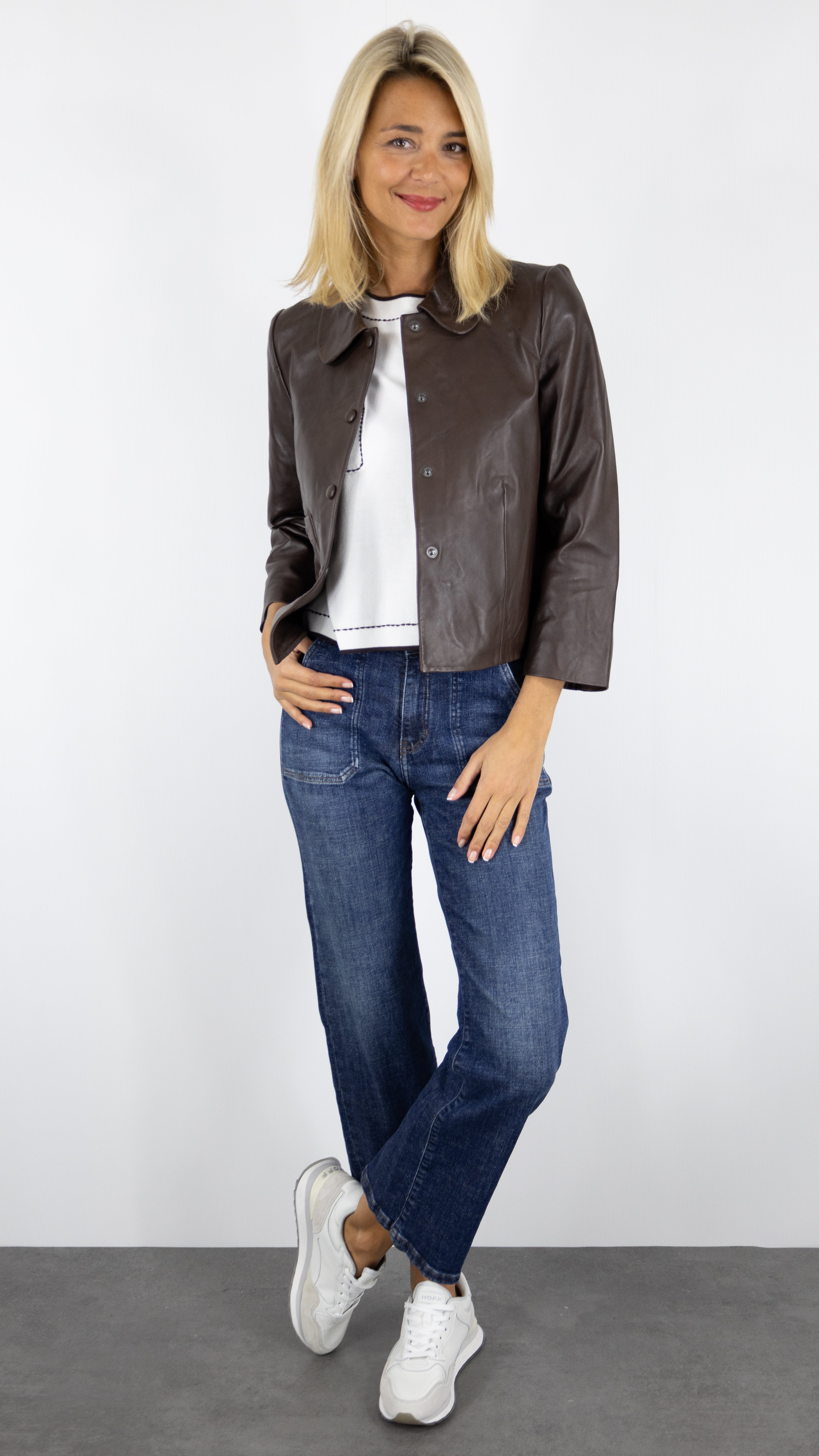 VESTE EN CUIR COURTE MARRON BA&SH MILOS JACKET