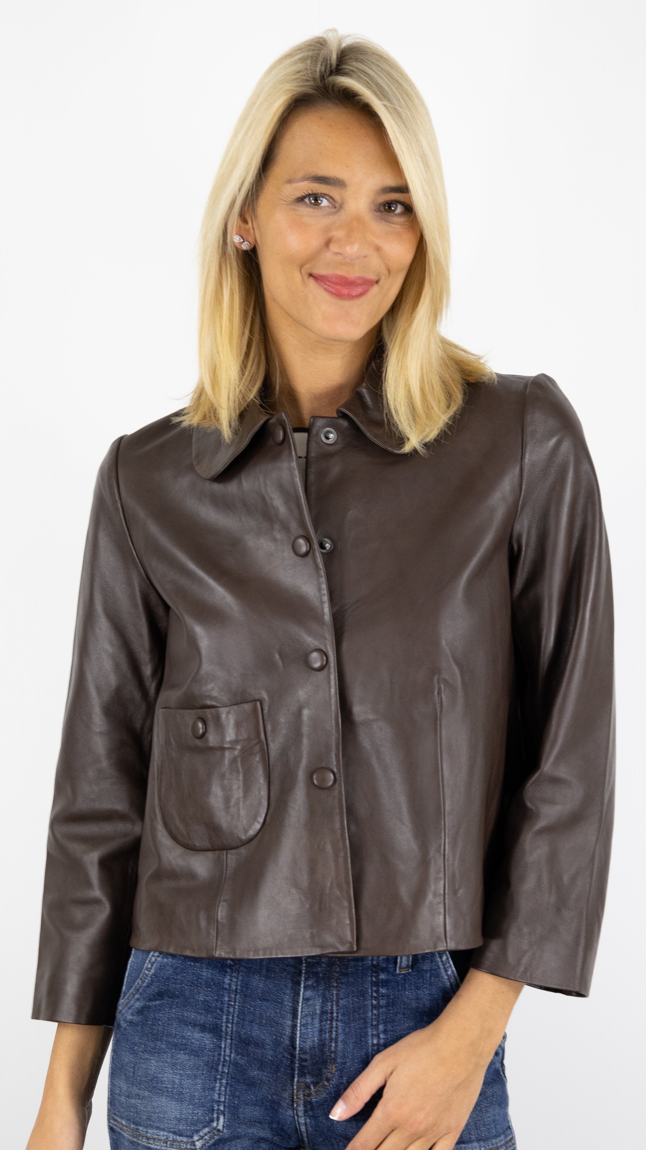 VESTE EN CUIR COURTE MARRON BA&SH MILOS JACKET