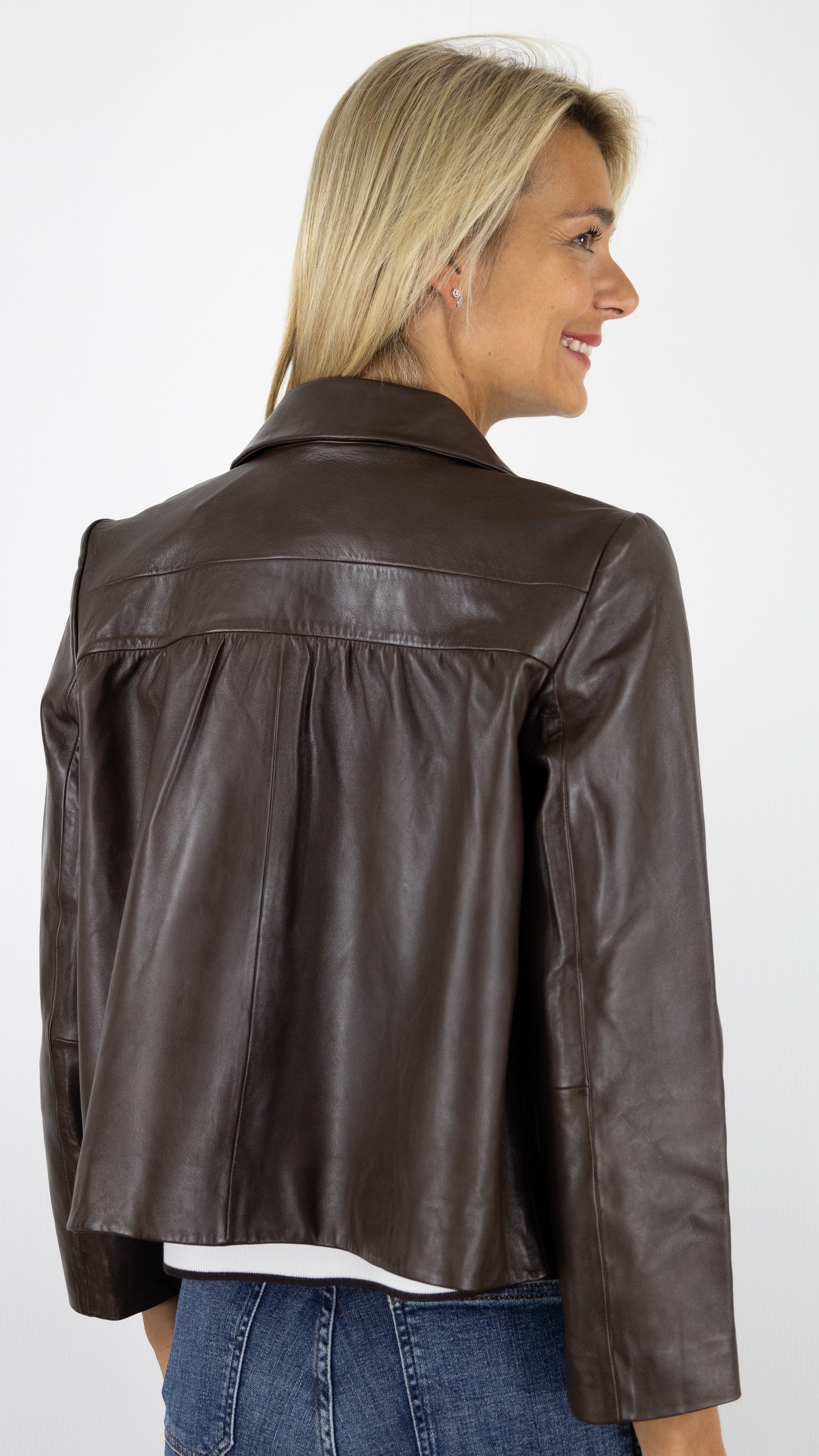 VESTE EN CUIR COURTE MARRON BA&SH MILOS JACKET