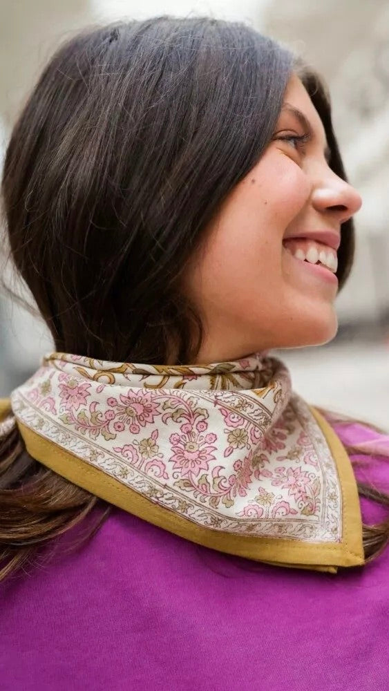 FOULARD IMPRIME FLEURI 100% COTON BELLEMME MINA PETIT FORMAT#COLOR_JASPE