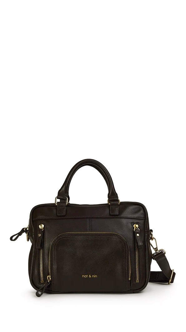 PETIT SAC A MAIN EN CUIR EBENE MARRON NAT & NIN MINI MACY
