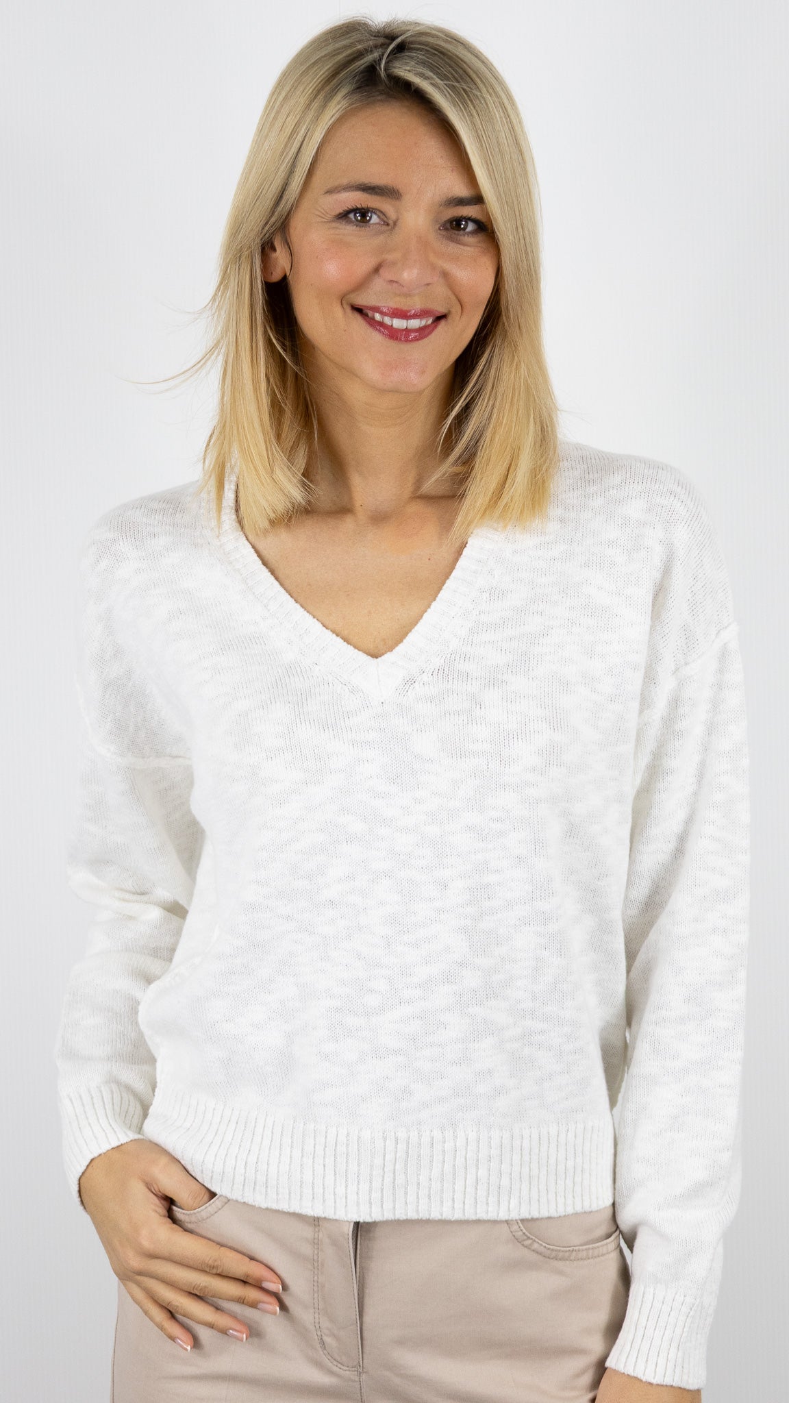 PULL BOUCLETTE COL V FEMME HARTFORD MIRISA#COLOR_01/ECRU