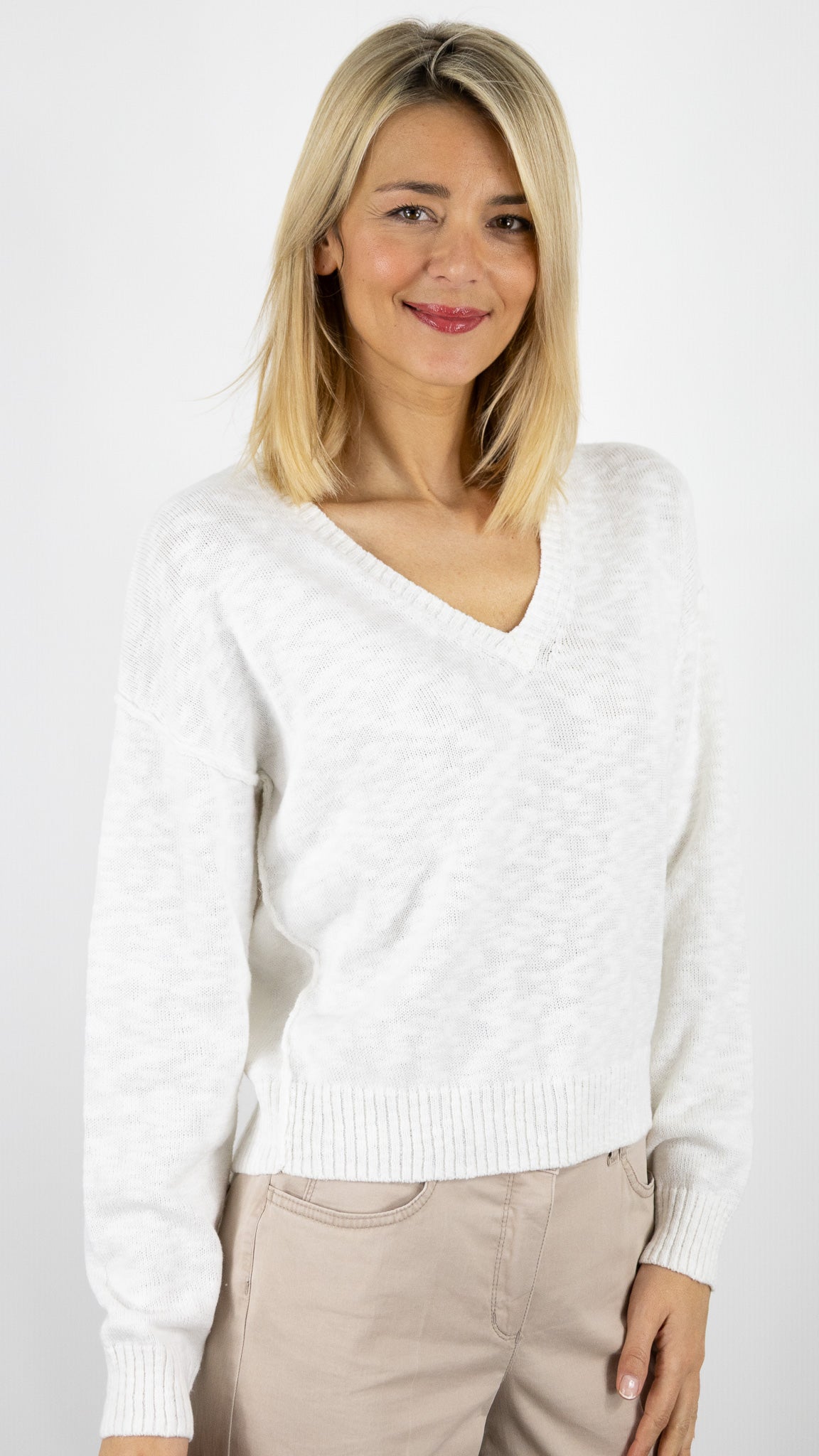 PULL BOUCLETTE COL V FEMME HARTFORD MIRISA#COLOR_01/ECRU