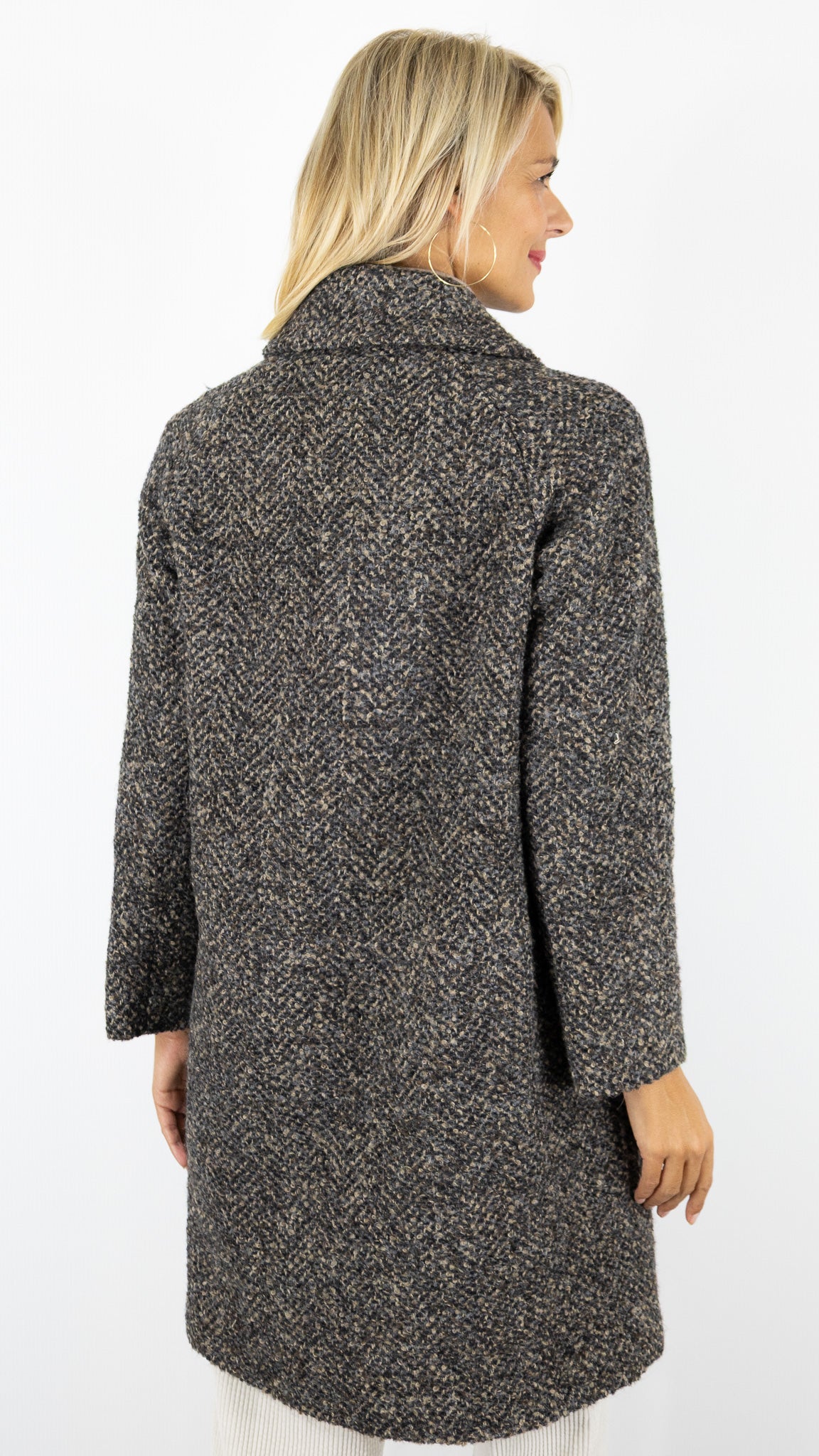 MANTEAU A CHEVRONS MAILLE BOUCLETTE MARRON FEMME PABLO MIRTHA