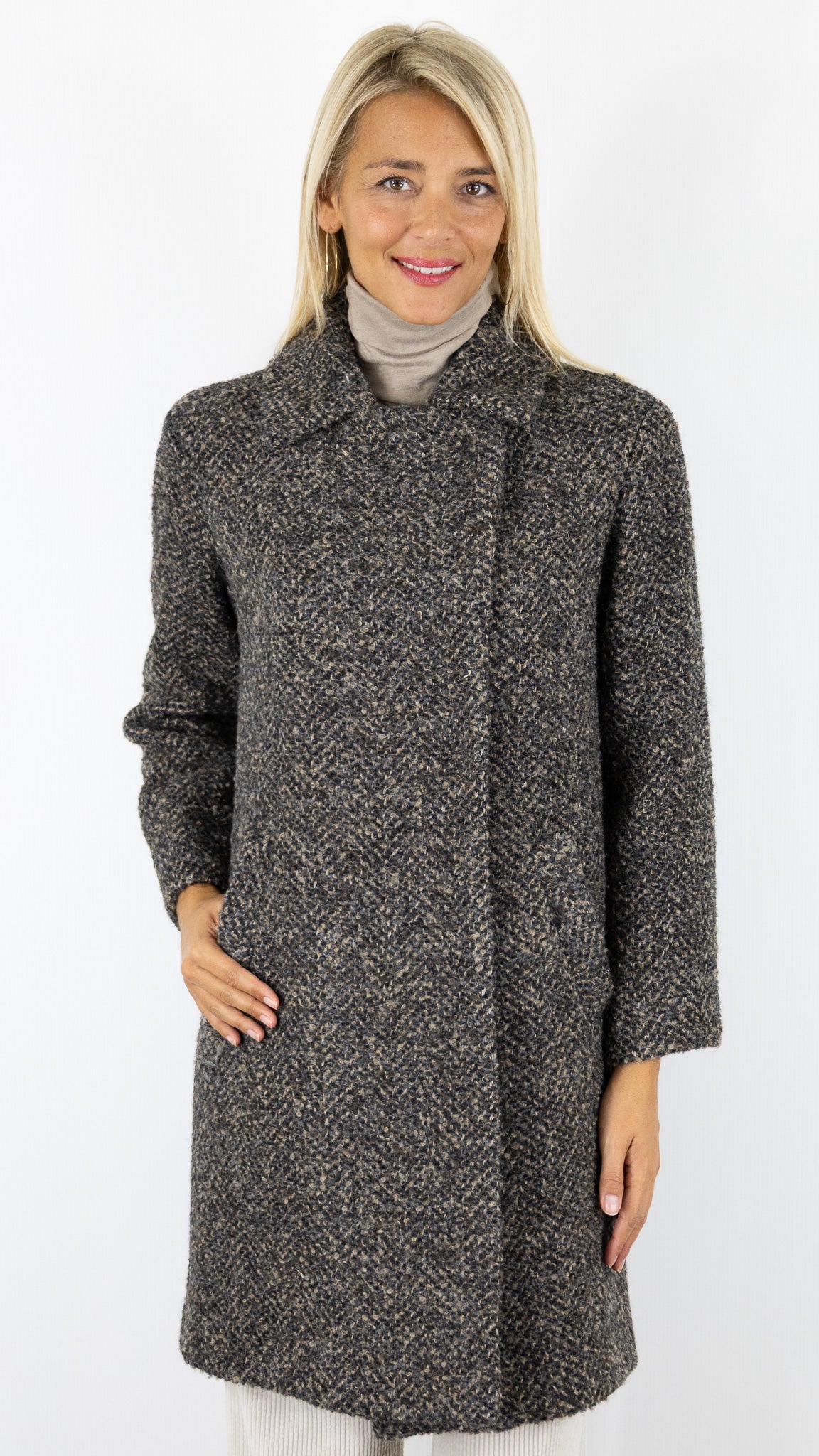 MANTEAU A CHEVRONS MAILLE BOUCLETTE MARRON FEMME PABLO MIRTHA
