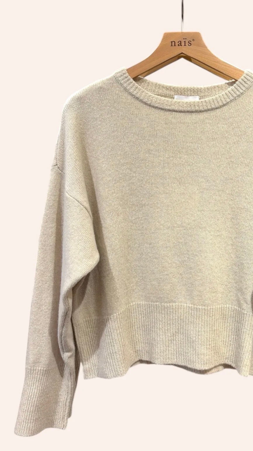 PULL V MANCHES COURTES EN LAINE MERINOS POUR FEMME NAIS MN12308#COLOR_BEIGE