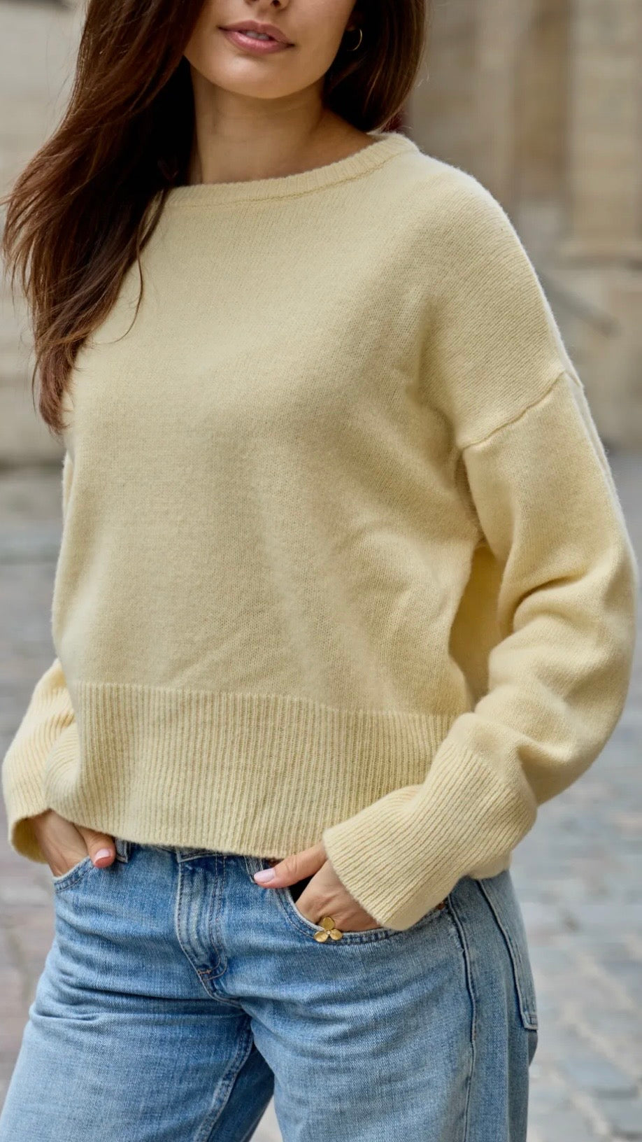 PULL V MANCHES COURTES EN LAINE MERINOS POUR FEMME NAIS MN12308#COLOR_JAUNE
