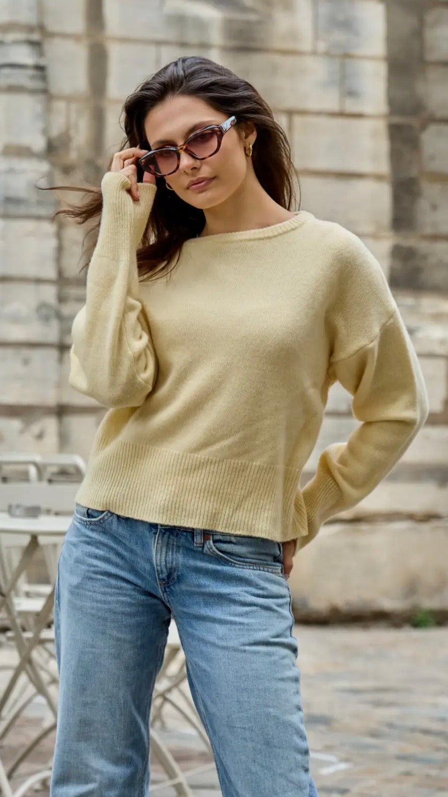 PULL V MANCHES COURTES EN LAINE MERINOS POUR FEMME NAIS MN12308#COLOR_JAUNE