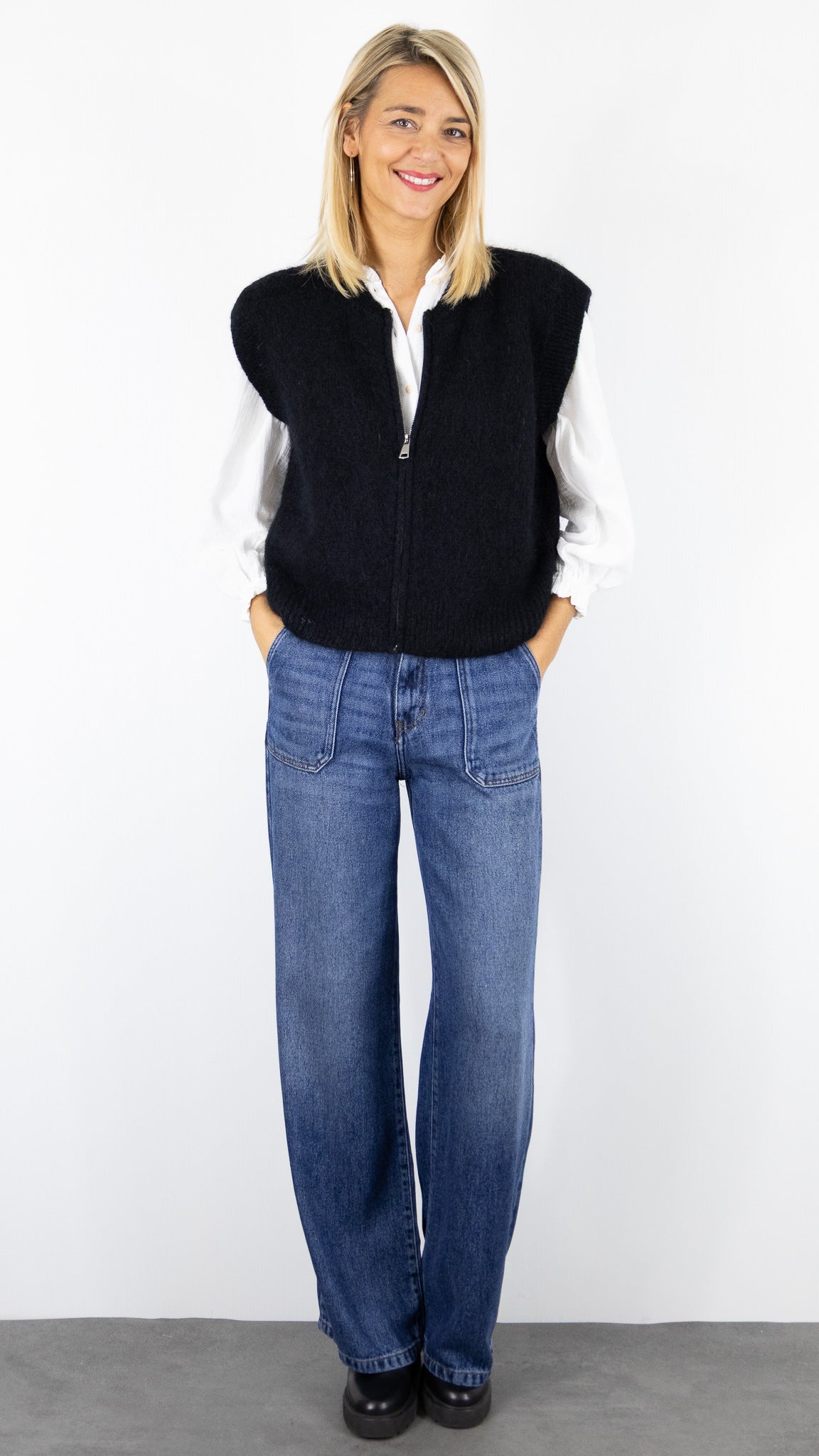CARDIGAN ZIPPE EN MOHAIR NAIS 24144#COLOR_NOIR