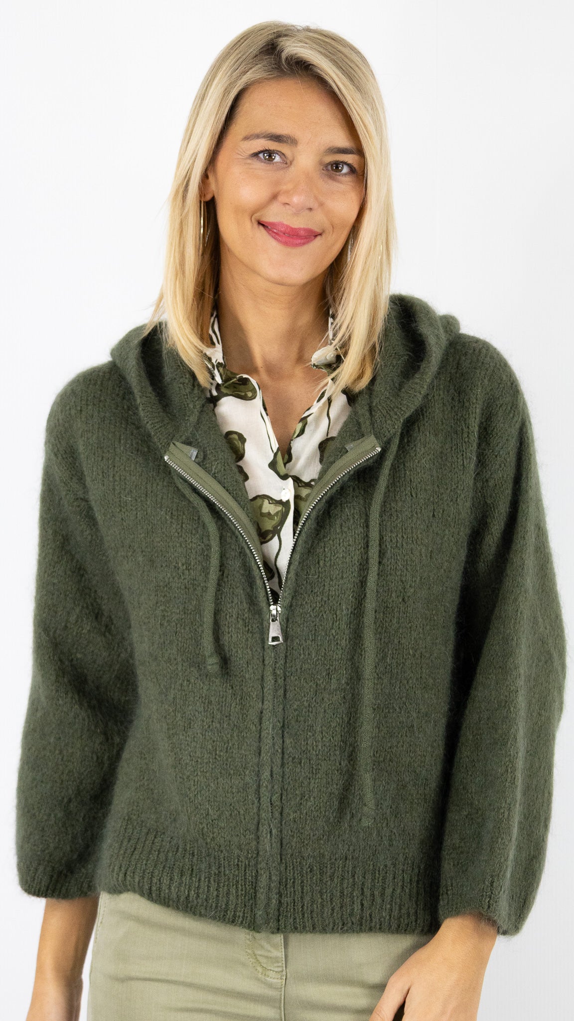 GILET ZIPPE A CAPUCHE NAIS 25090#COLOR_KAKI