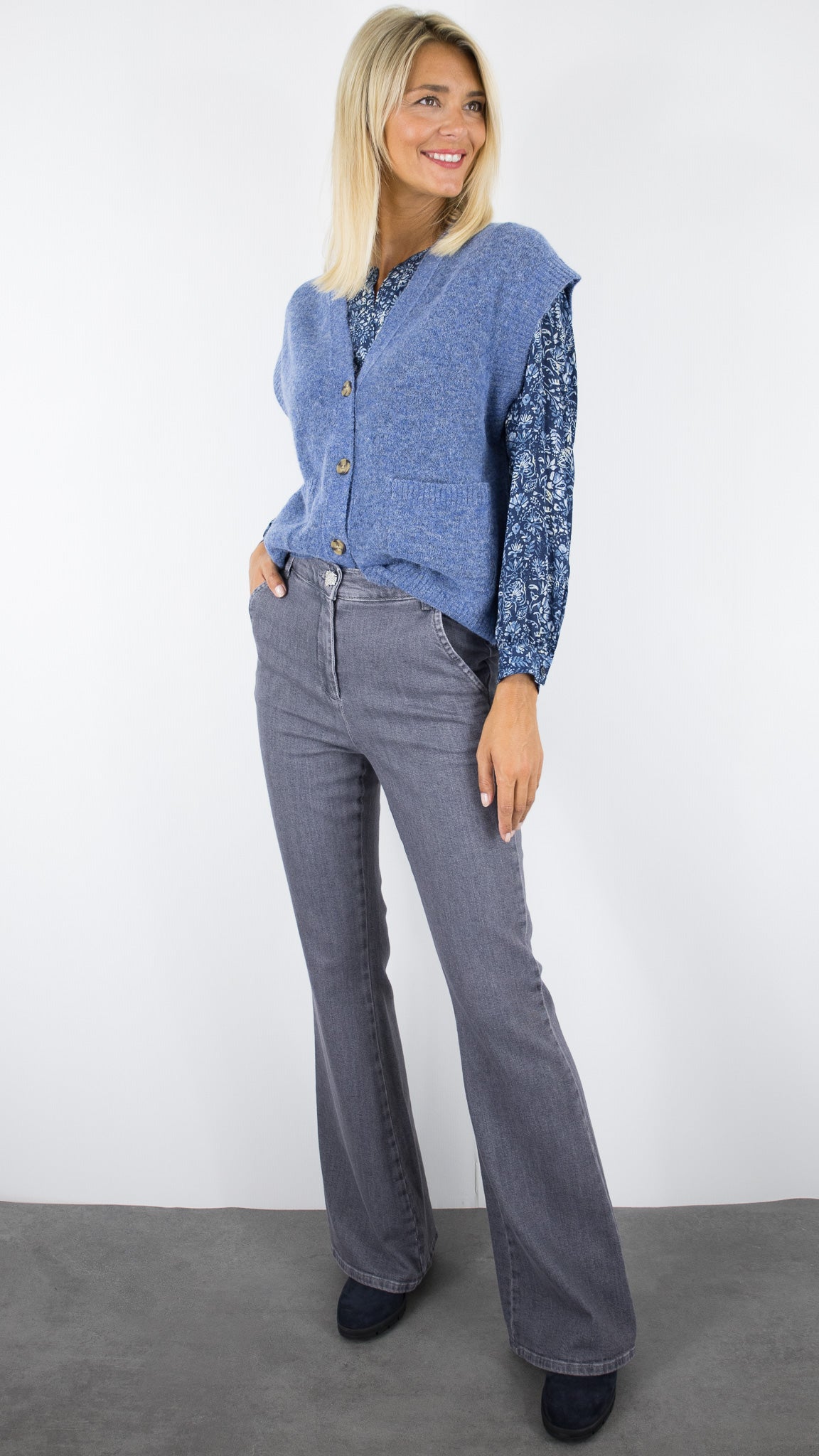 GILET V SANS MANCHES MAILLE CHINEE DENIM FEMME HARTFORD MOLKY
