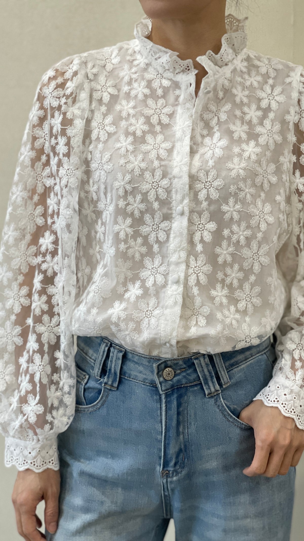 CHEMISE BRODEE TRANSPARENTE ECRUE POUR FEMME IT HIPPIE M716-814