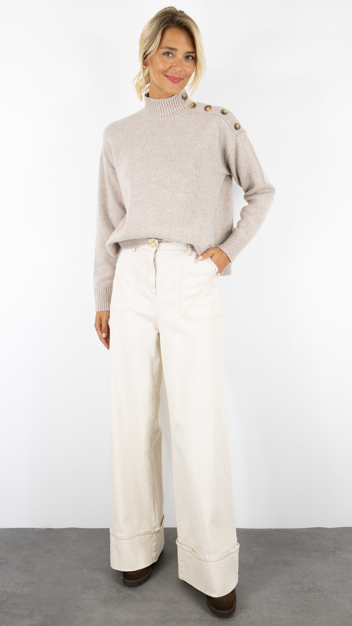 PULL EPAIS EN LAINE COL MONTANT POUR FEMME HARTFORD MYSTIC#COLOR_01/NATUREL