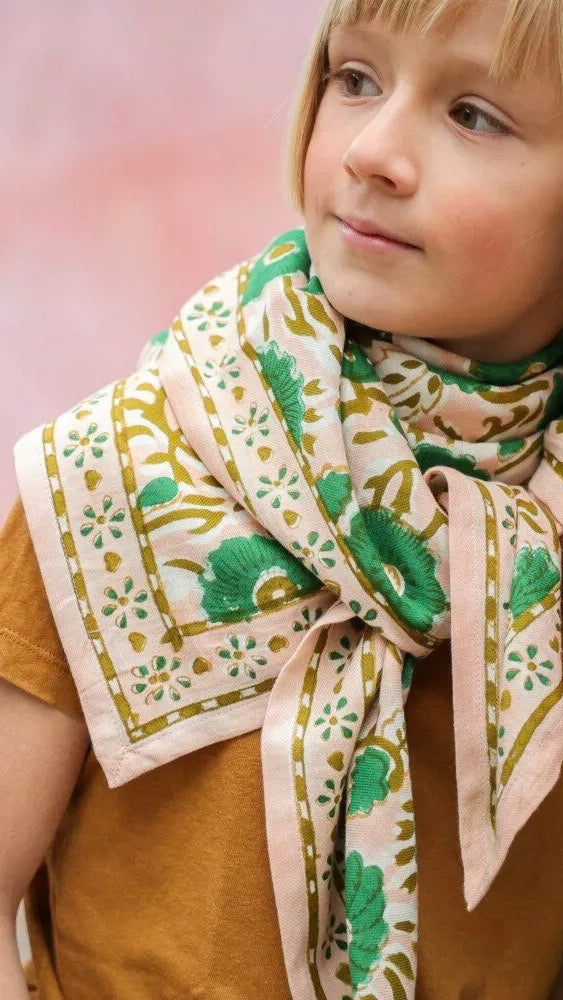 FOULARD IMPRIME EN COTON MARISOL ROSE POUDRE BELLEMME