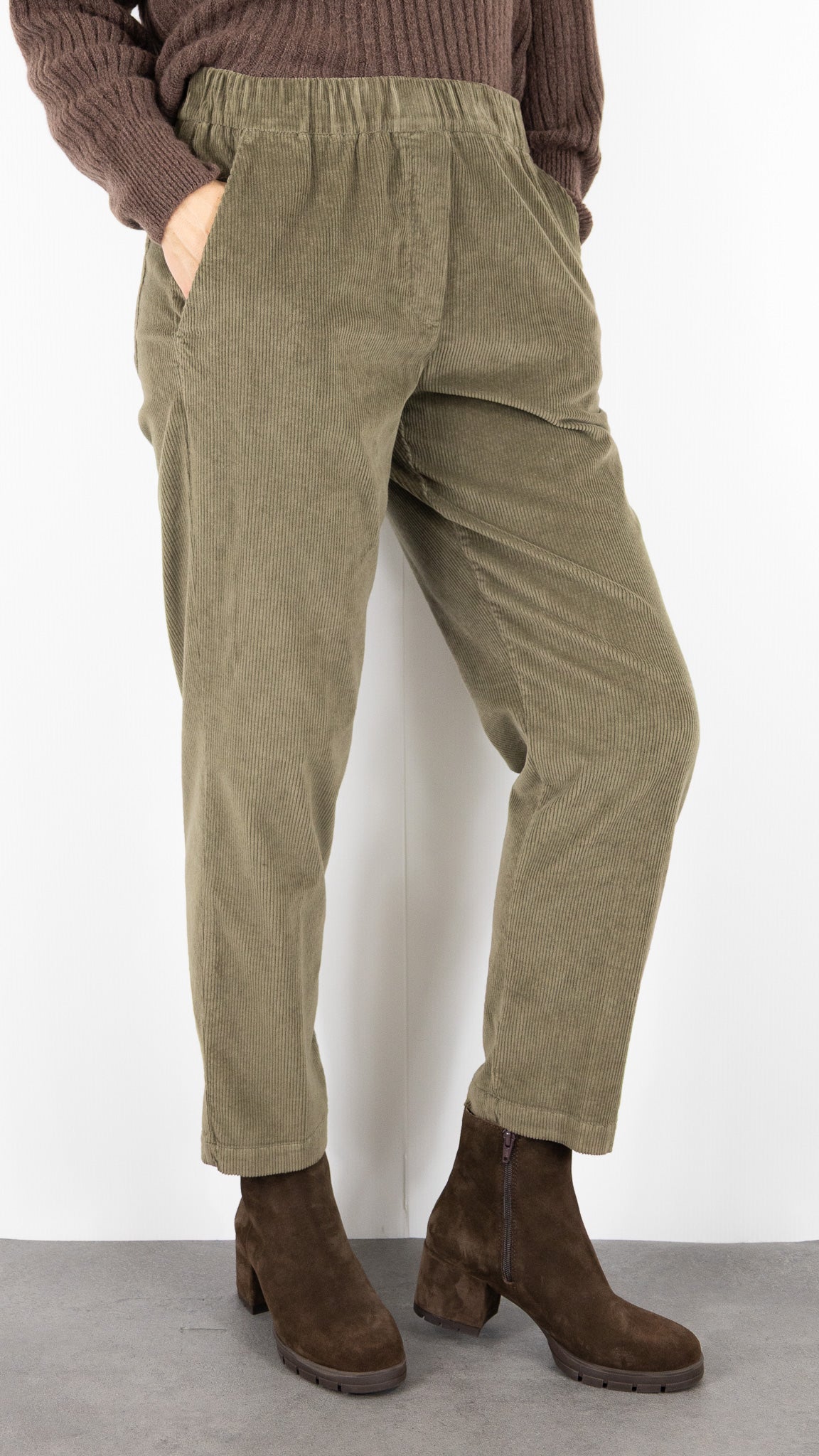 PANTALON EN VELOURS TAILLE ELASTIQUE ROSSO 35 N1610PC/2769#COLOR_726/KAKI