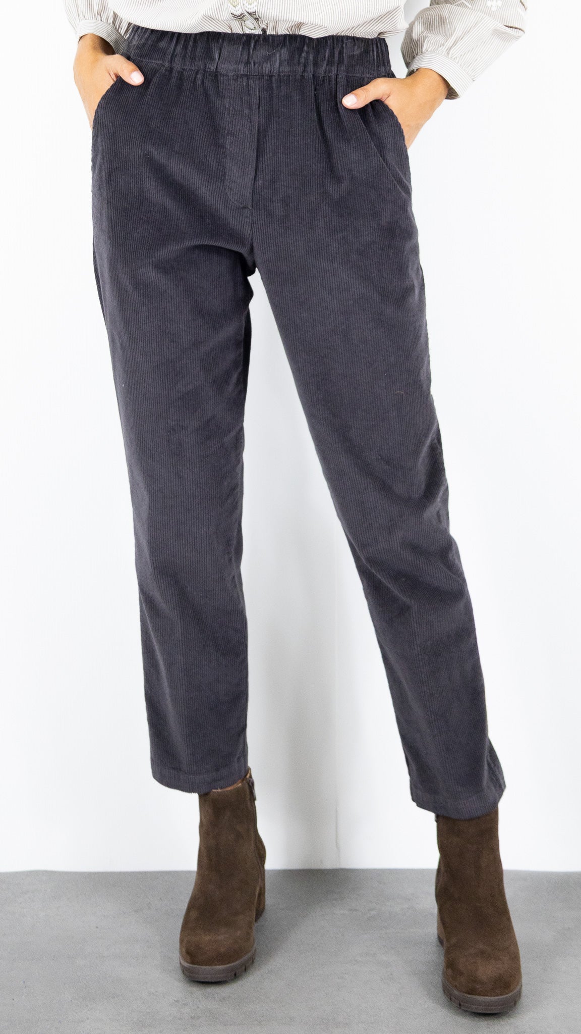 PANTALON EN VELOURS TAILLE ELASTIQUE ROSSO 35 N1610PC/2769#COLOR_749/CHOCOLAT