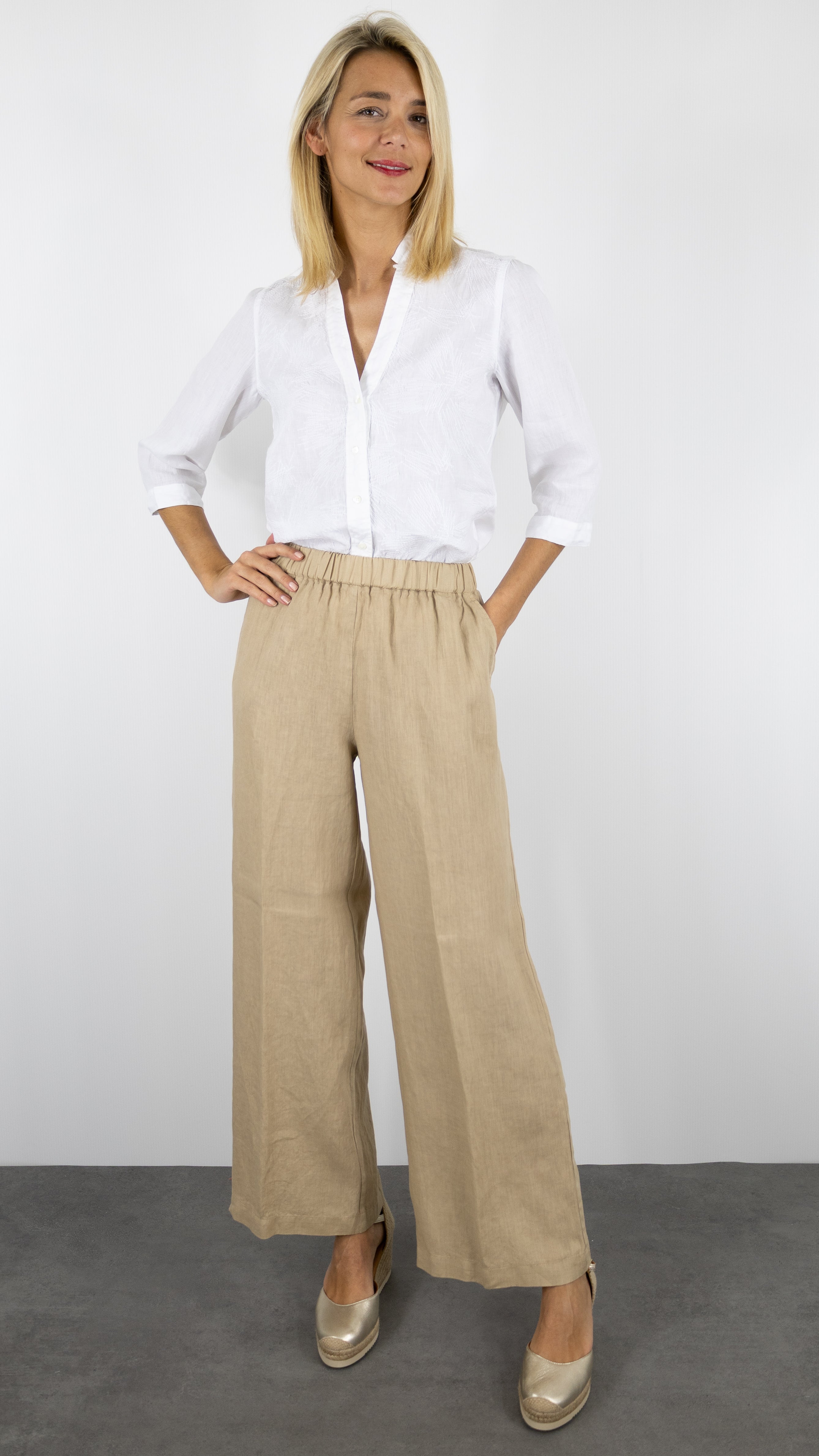 PANTALON LARGE EN LIN TAILLE ELASTIQUE ROSSO 35 N1774P/8000#COLOR_708/BEIGE