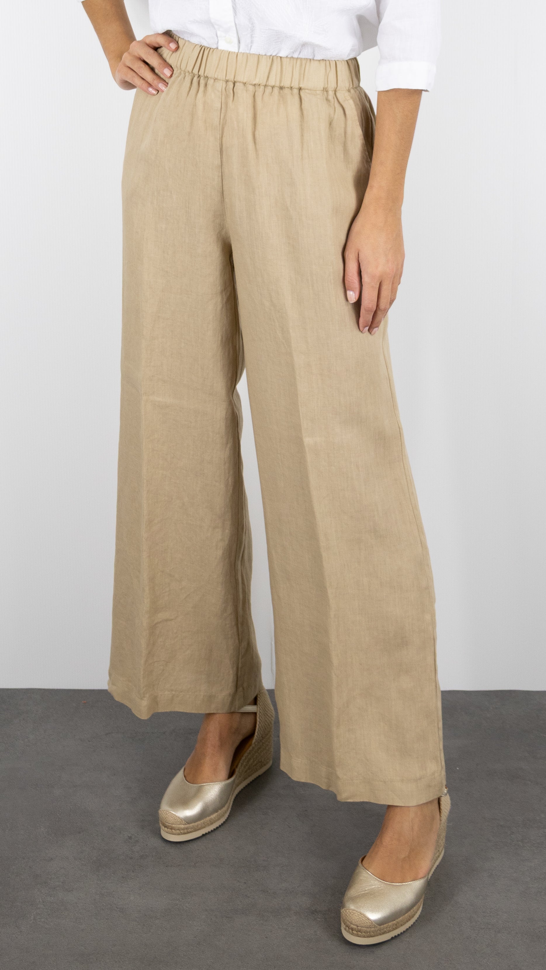 PANTALON LARGE EN LIN TAILLE ELASTIQUE ROSSO 35 N1774P/8000#COLOR_708/BEIGE