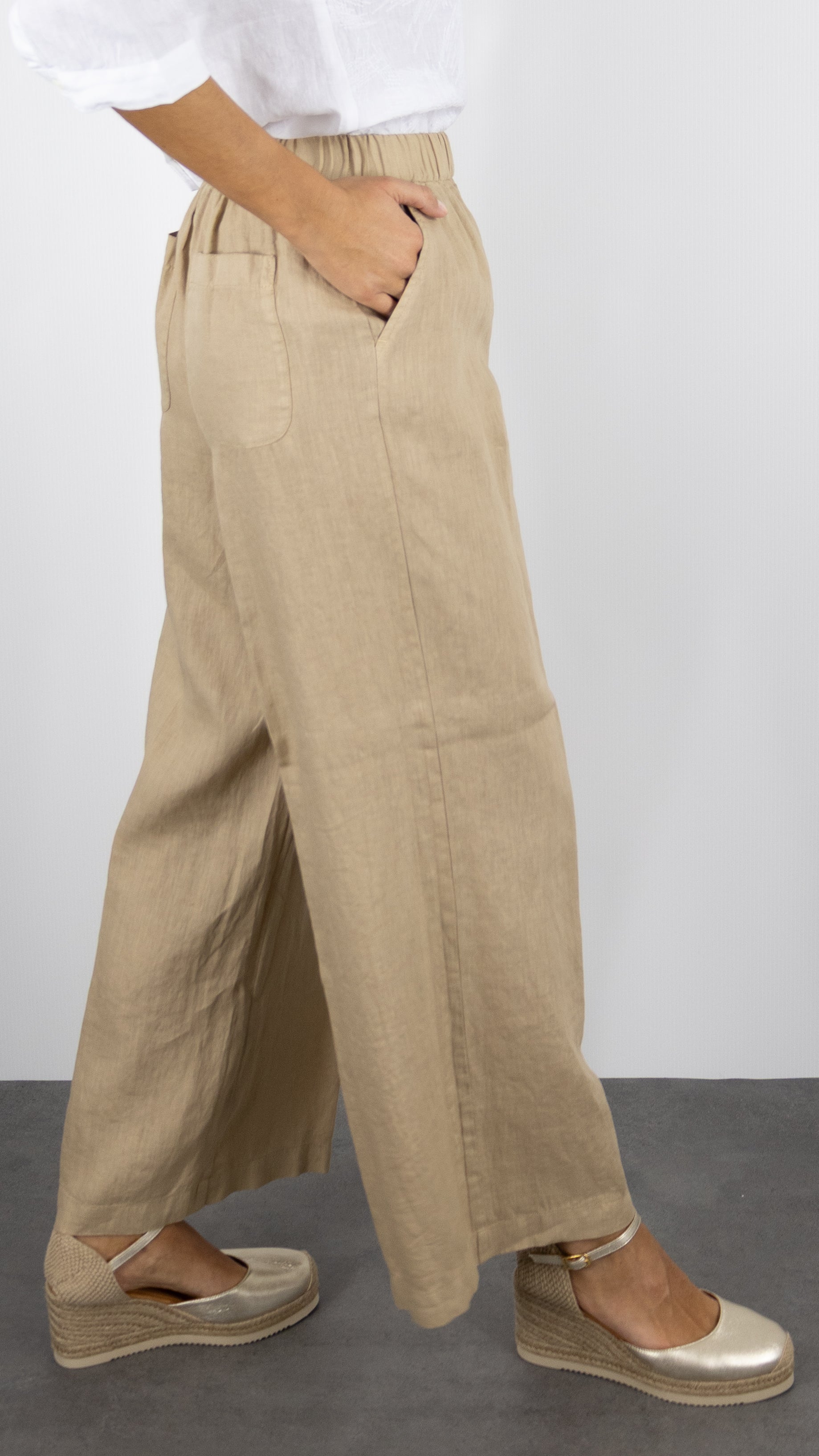 PANTALON LARGE EN LIN TAILLE ELASTIQUE ROSSO 35 N1774P/8000#COLOR_708/BEIGE