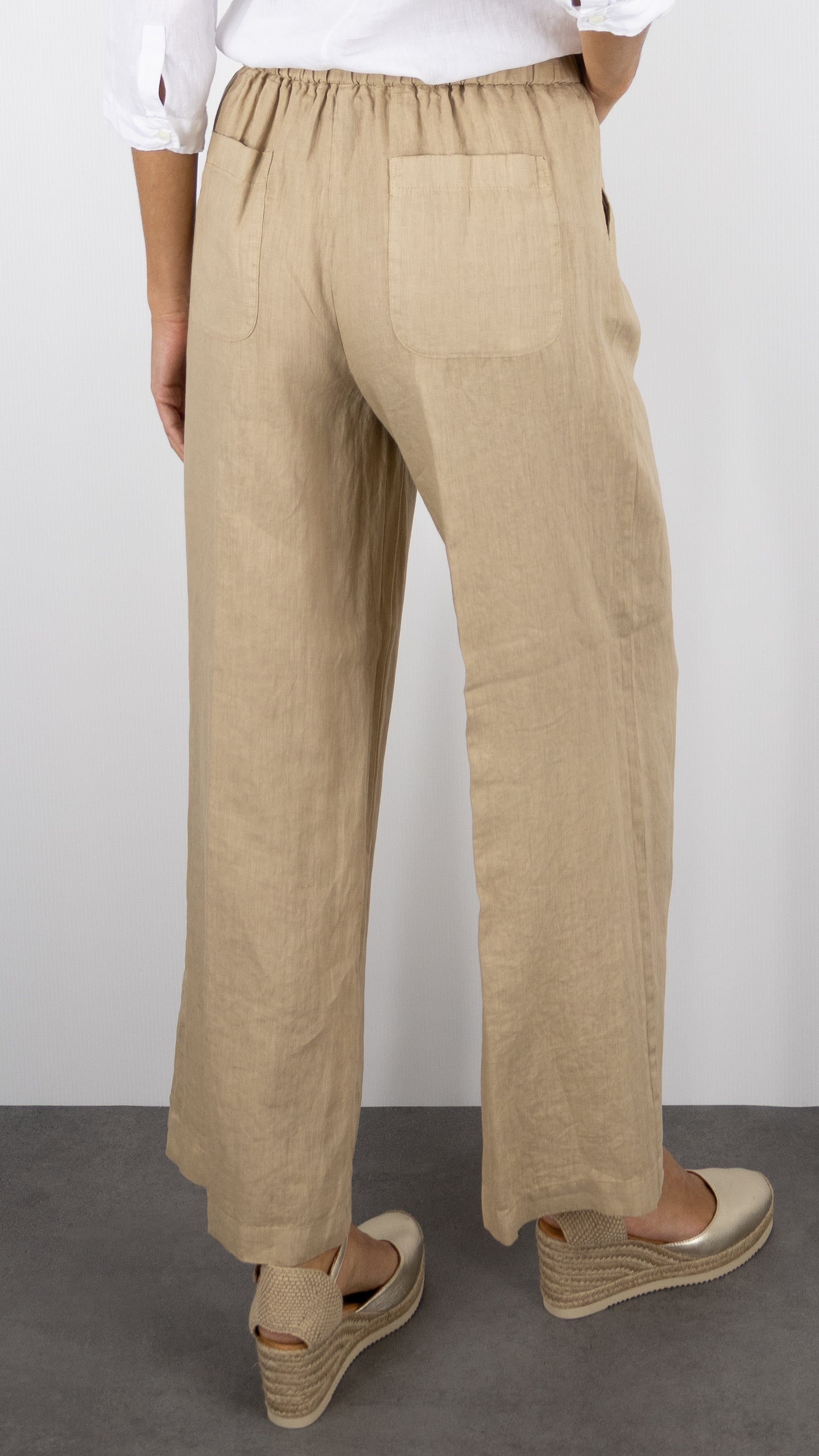 PANTALON LARGE EN LIN TAILLE ELASTIQUE ROSSO 35 N1774P/8000#COLOR_708/BEIGE