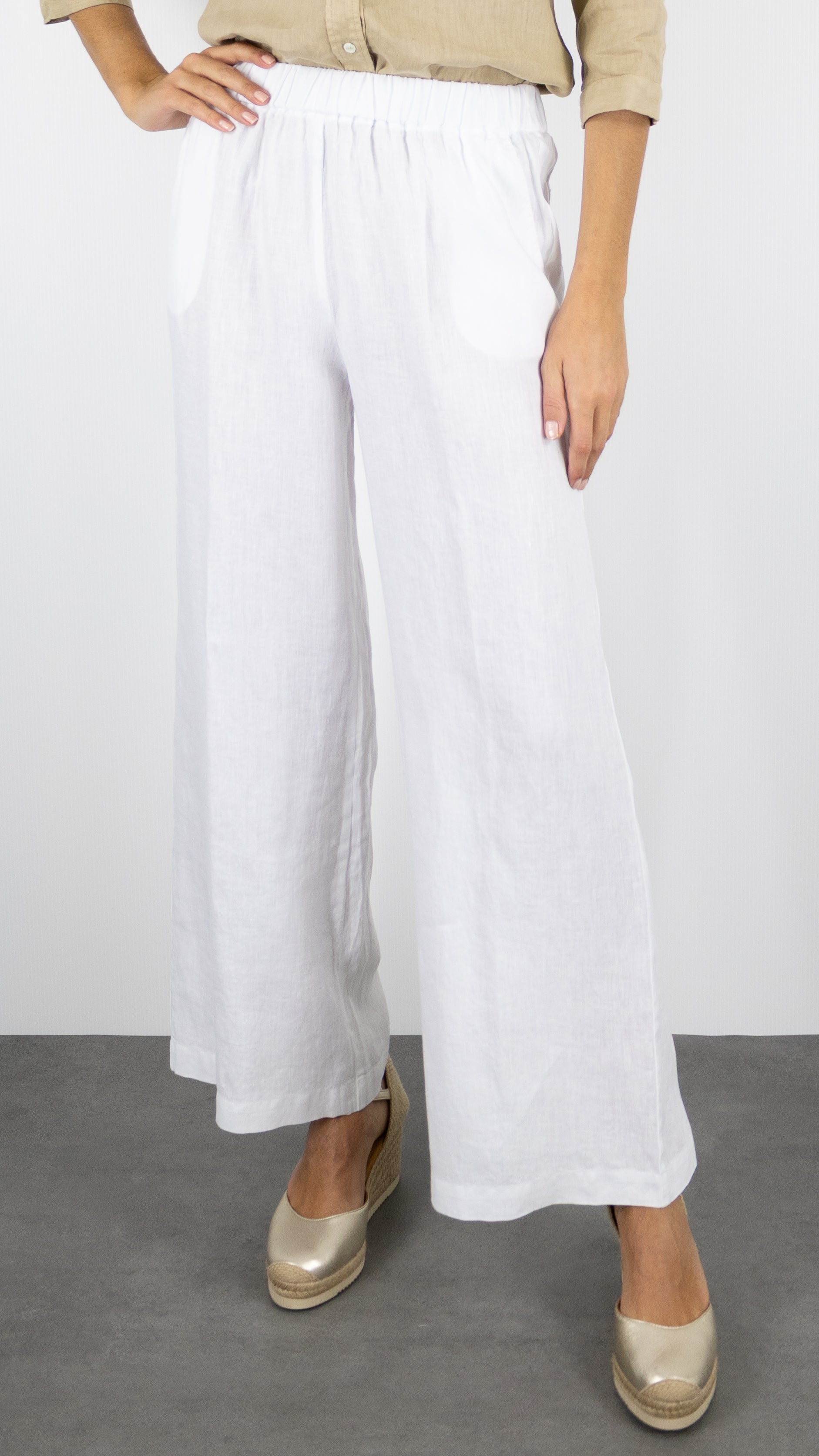 PANTALON LARGE EN LIN TAILLE ELASTIQUE ROSSO 35 N1774P/8000#COLOR_701/BLANC