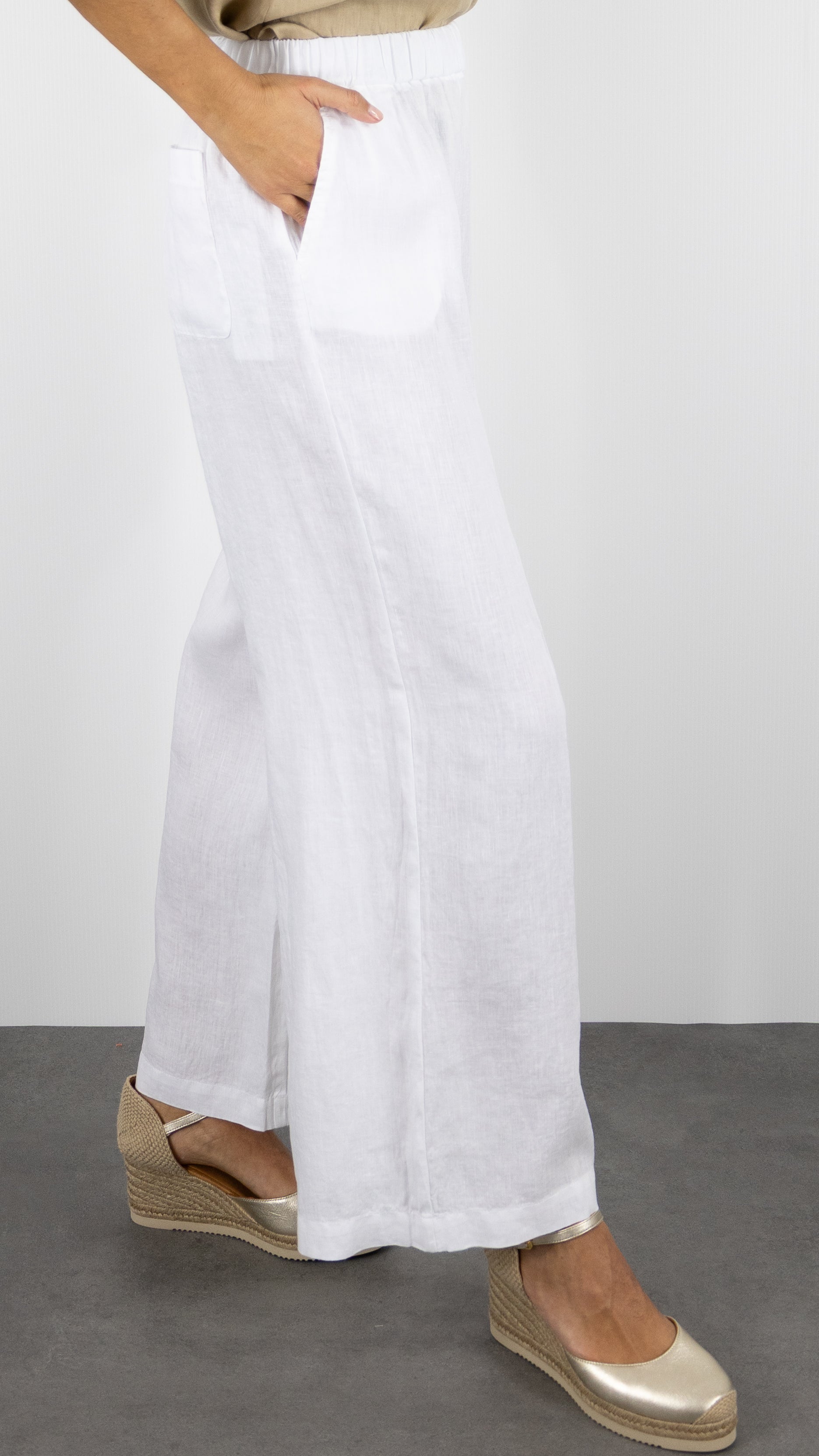 PANTALON LARGE EN LIN TAILLE ELASTIQUE ROSSO 35 N1774P/8000#COLOR_701/BLANC