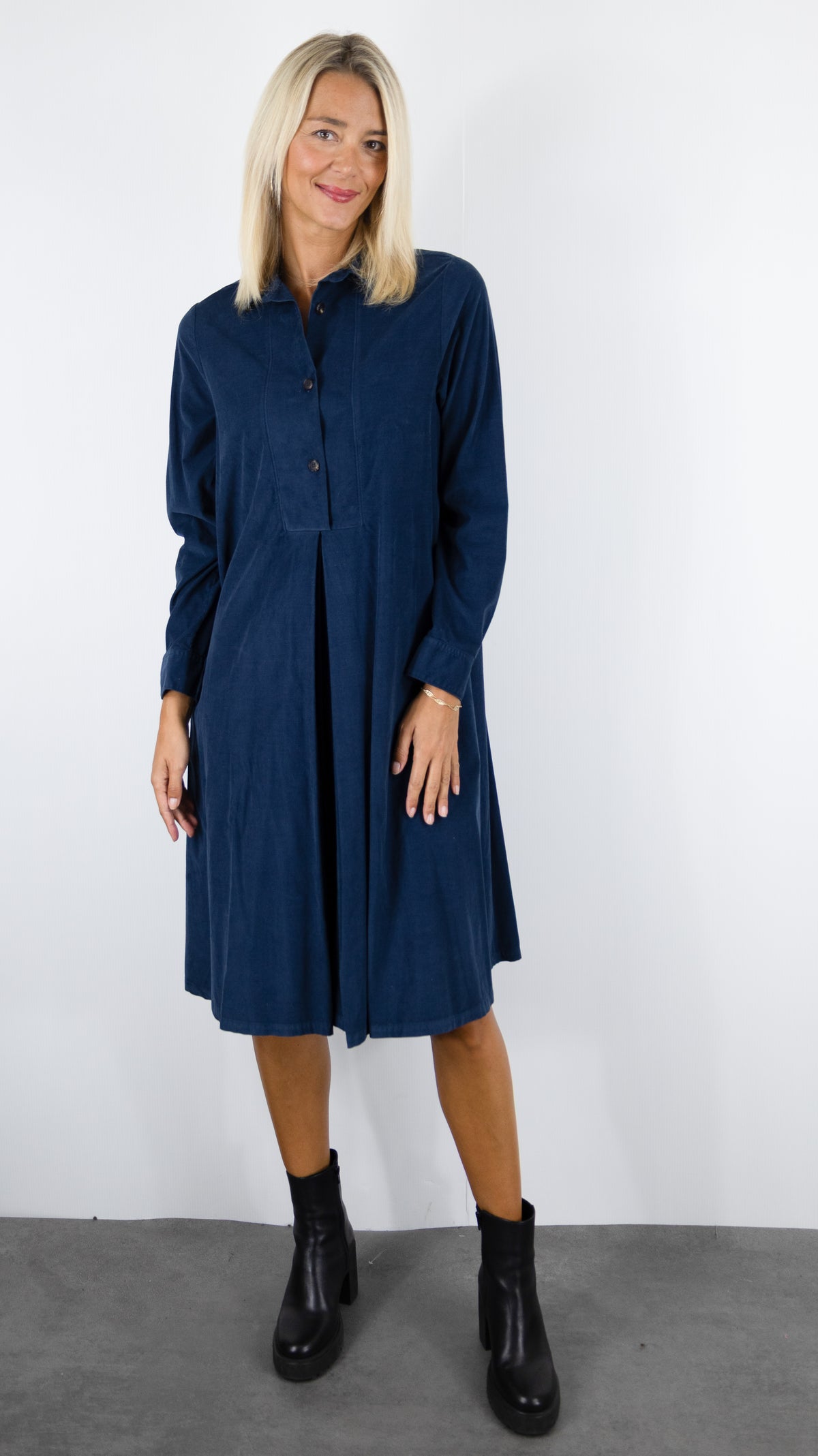 ROBE CHEMISE EVASEE EN VELOURS COTELE ROSSO 35 N1952V/2202#COLOR_753/MARINE