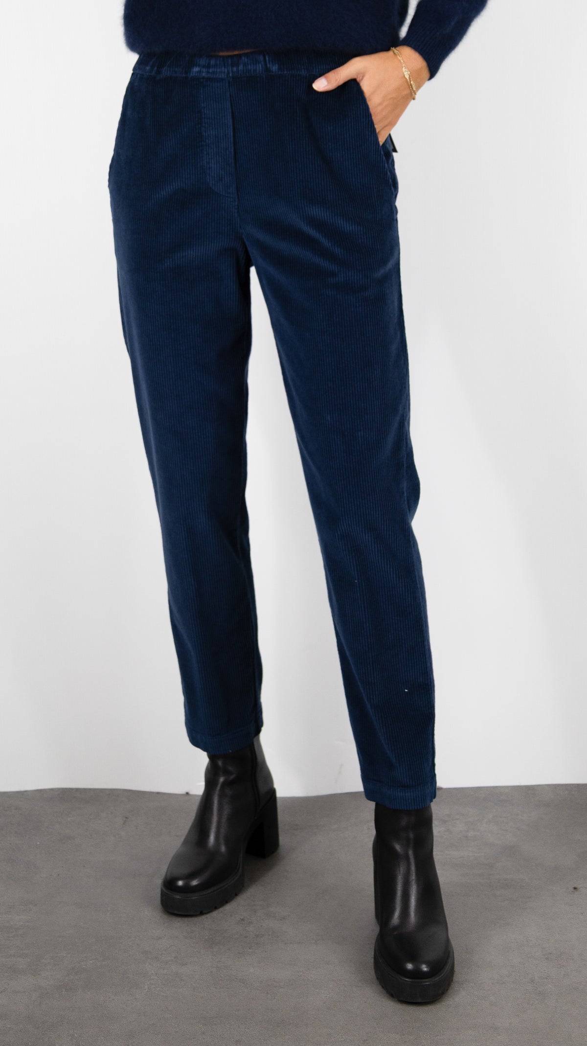 PANTALON EN VELOURS COTELE POUR FEMME ROSSO 35 N1971P#COLOR_753/MARINE