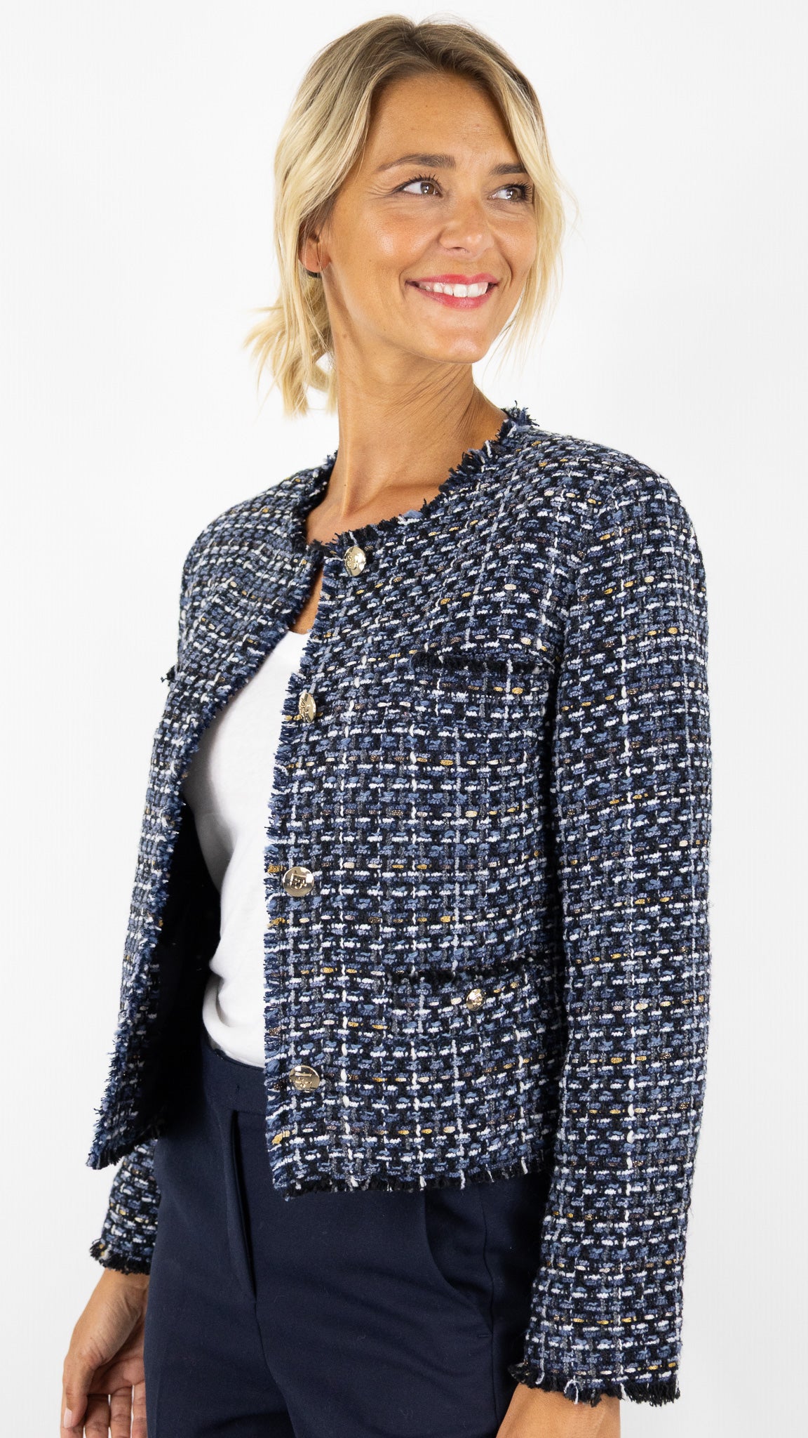 VESTE CHINEE STYLE CHANEL BLEU INDIGO FEMME GERARD DAREL NAYA
