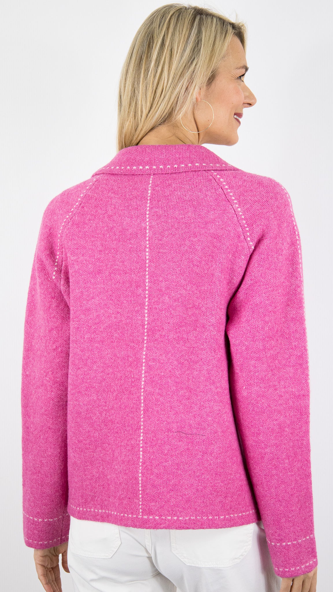GILET ZIPPE COL POLO POUR FEMME AN'GE NIBA#COLOR_FUSHIA