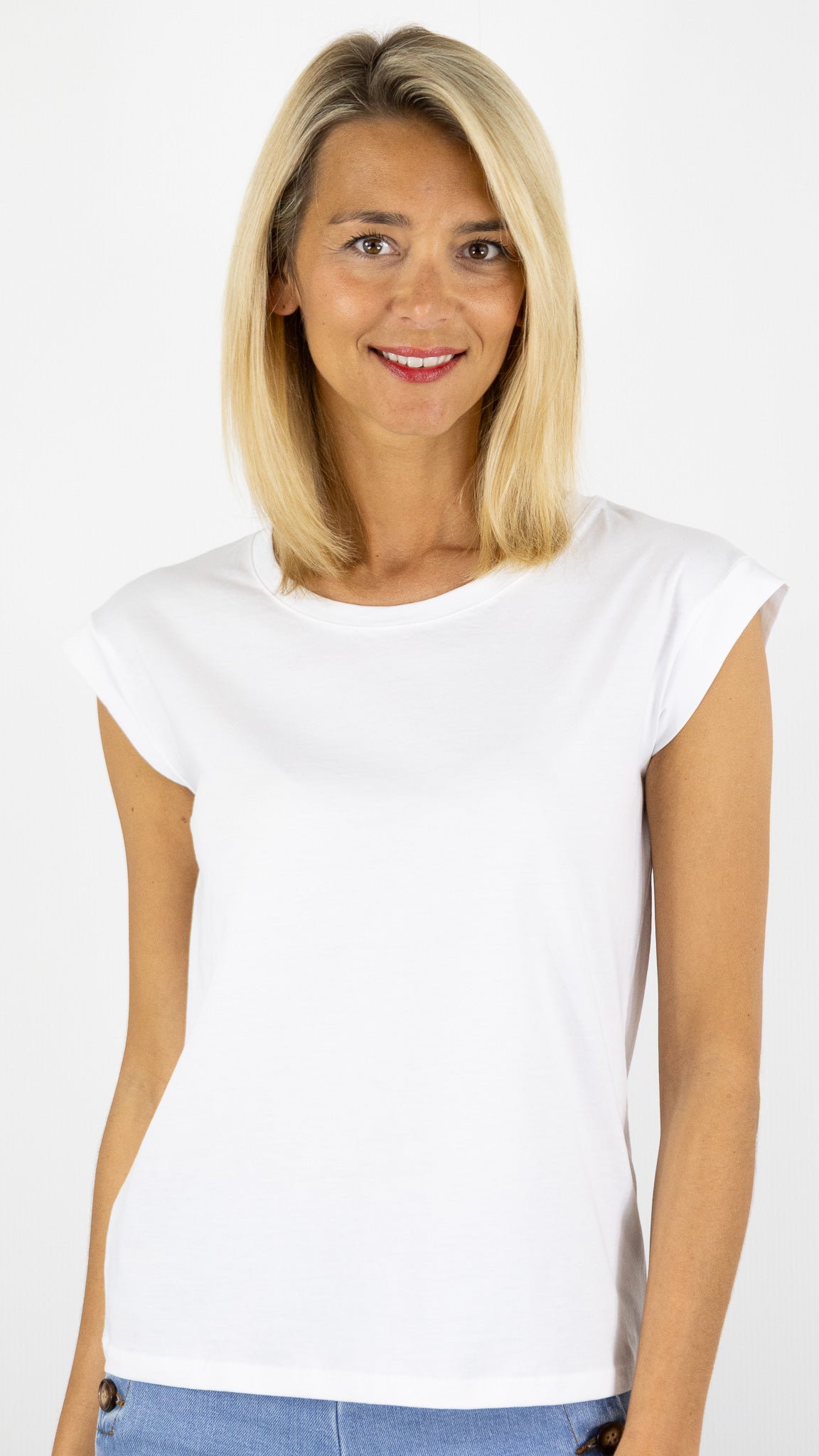 TEE-SHIRT RAS DE COU EN COTON PIMA MANCHES COURTES ANONYM NOELIA#COLOR_BLANC