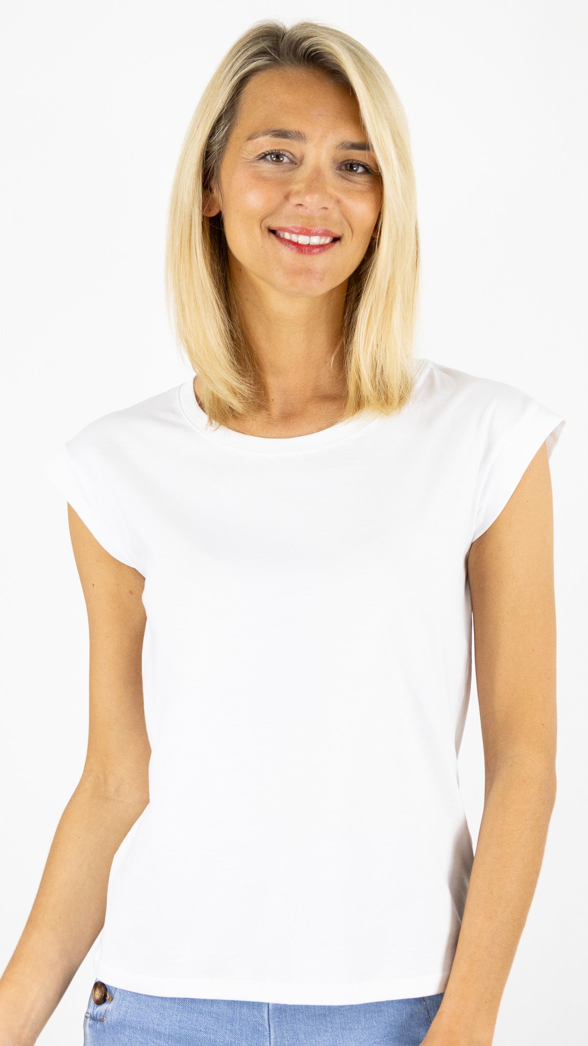 TEE-SHIRT RAS DE COU EN COTON PIMA MANCHES COURTES ANONYM NOELIA#COLOR_BLANC