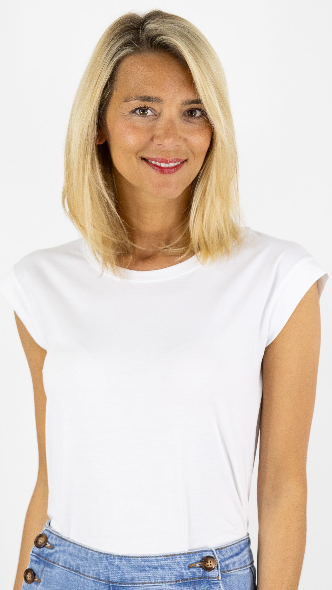 TEE-SHIRT RAS DE COU EN COTON PIMA MANCHES COURTES ANONYM NOELIA#COLOR_BLANC