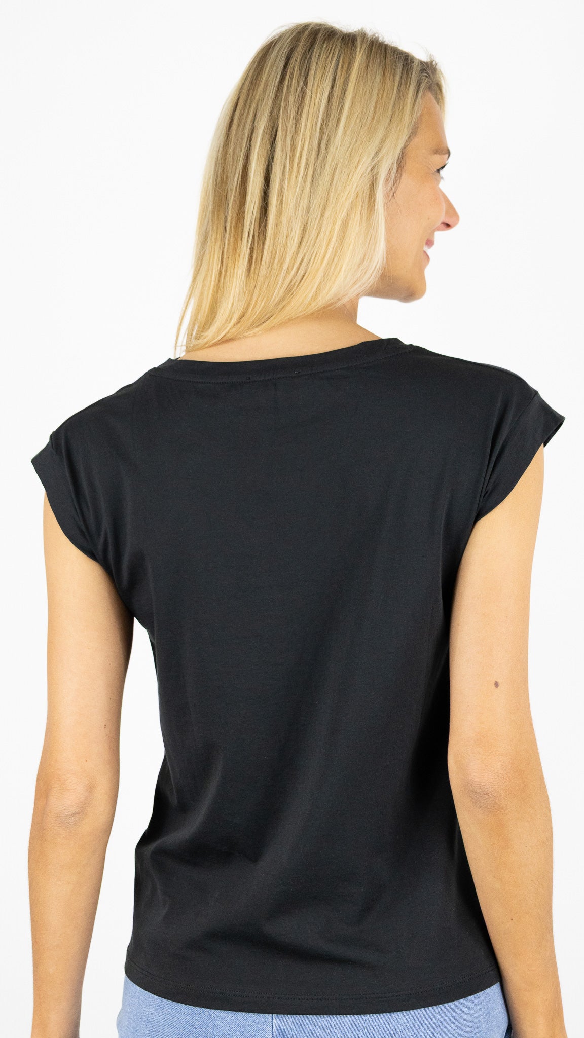 TEE-SHIRT RAS DE COU EN COTON PIMA MANCHES COURTES ANONYM NOELIA#COLOR_NOIR