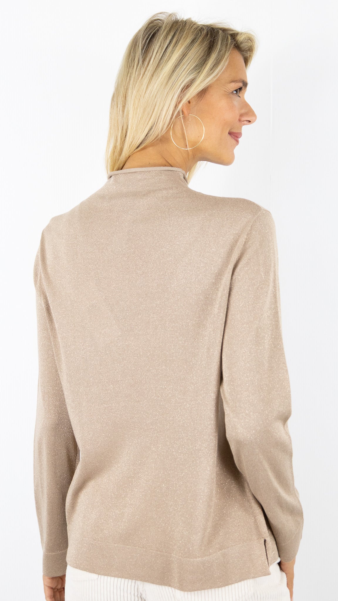 PULL COL CHEMINEE BEIGE LUREX POUR FEMME BIANCA NOVIS 68029