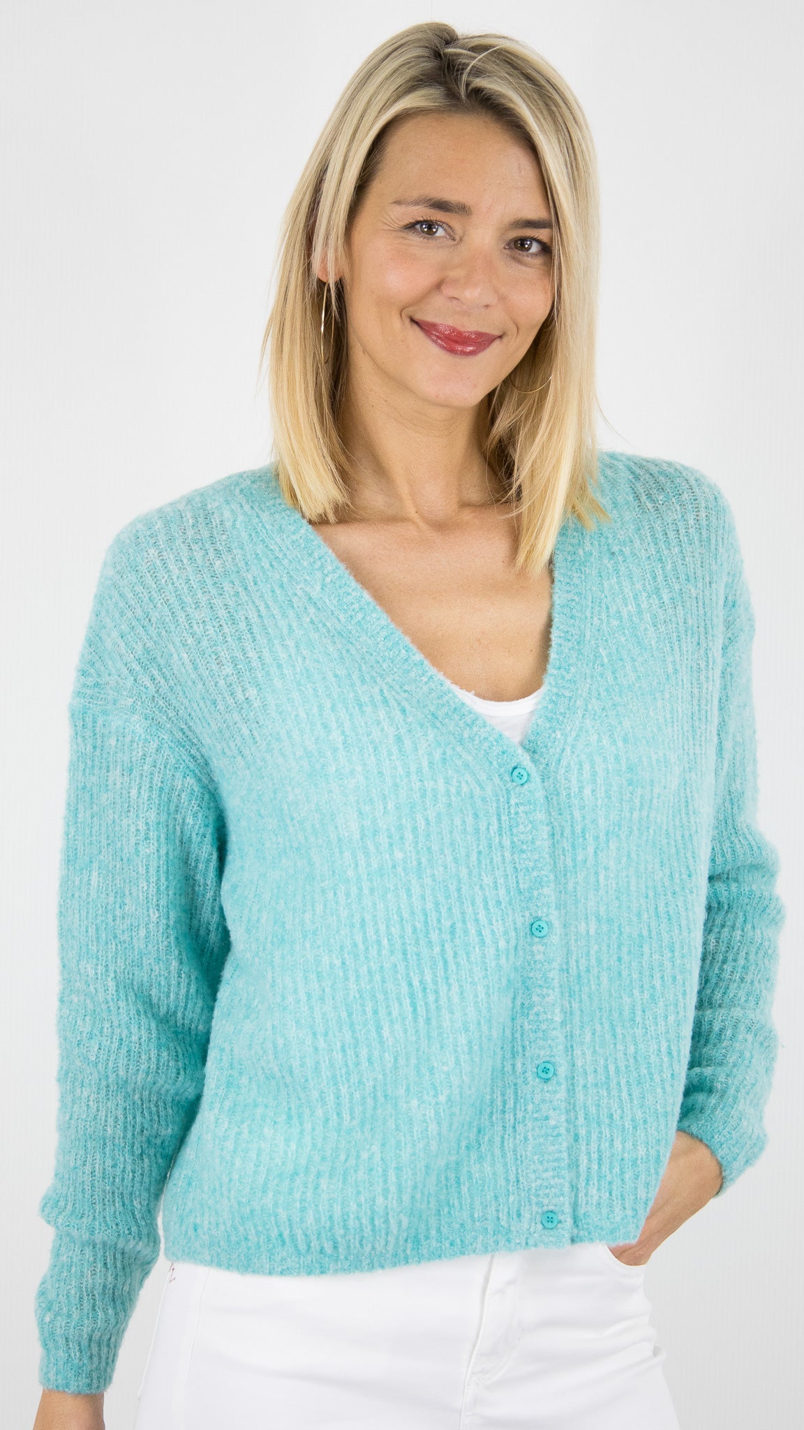 GILET COURT CHINE EN LAINE TURQUOISE AMERICAN VINTAGE NUGGY