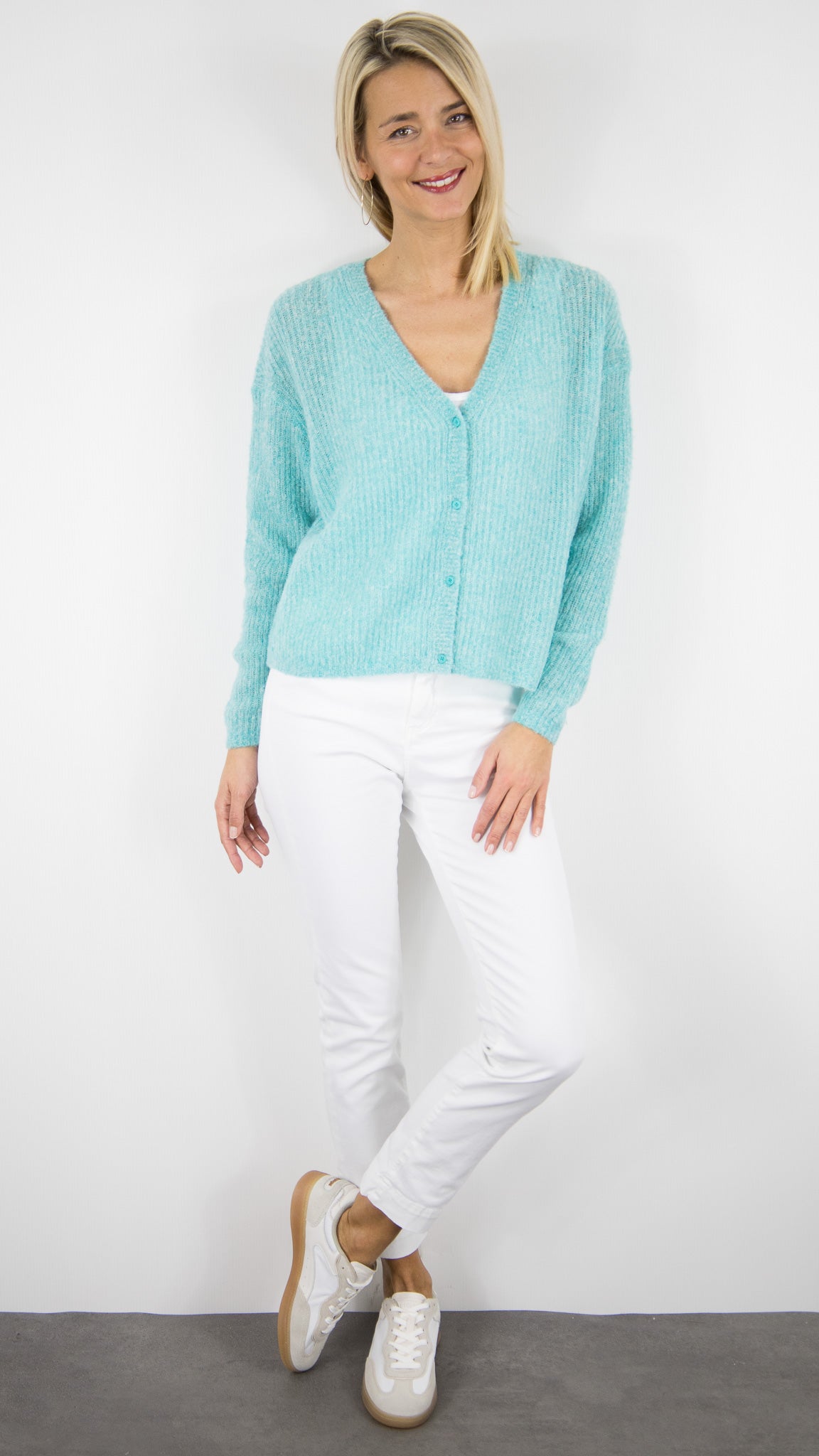 GILET COURT CHINE EN LAINE TURQUOISE AMERICAN VINTAGE NUGGY